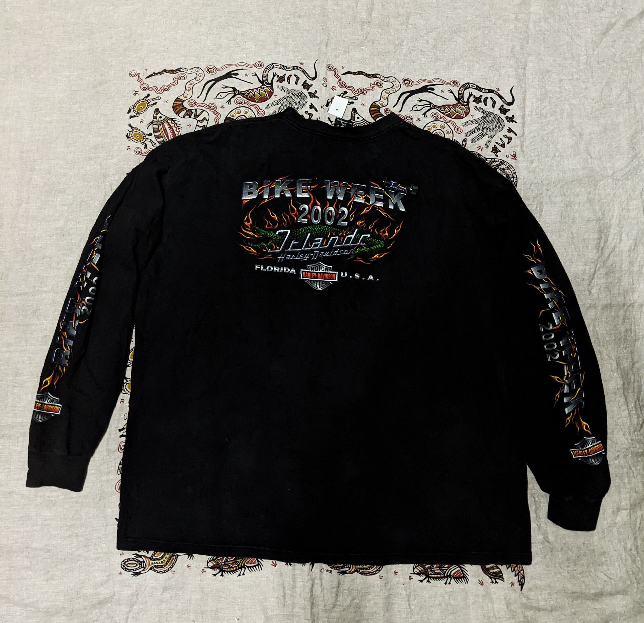 Harley Davidson × Vintage ❗Rarely Seen❗ Vintage 2002 Harley Davidson Flamming Sleeve Size US XXL / EU 58 / 5 - 1 Thumbnail