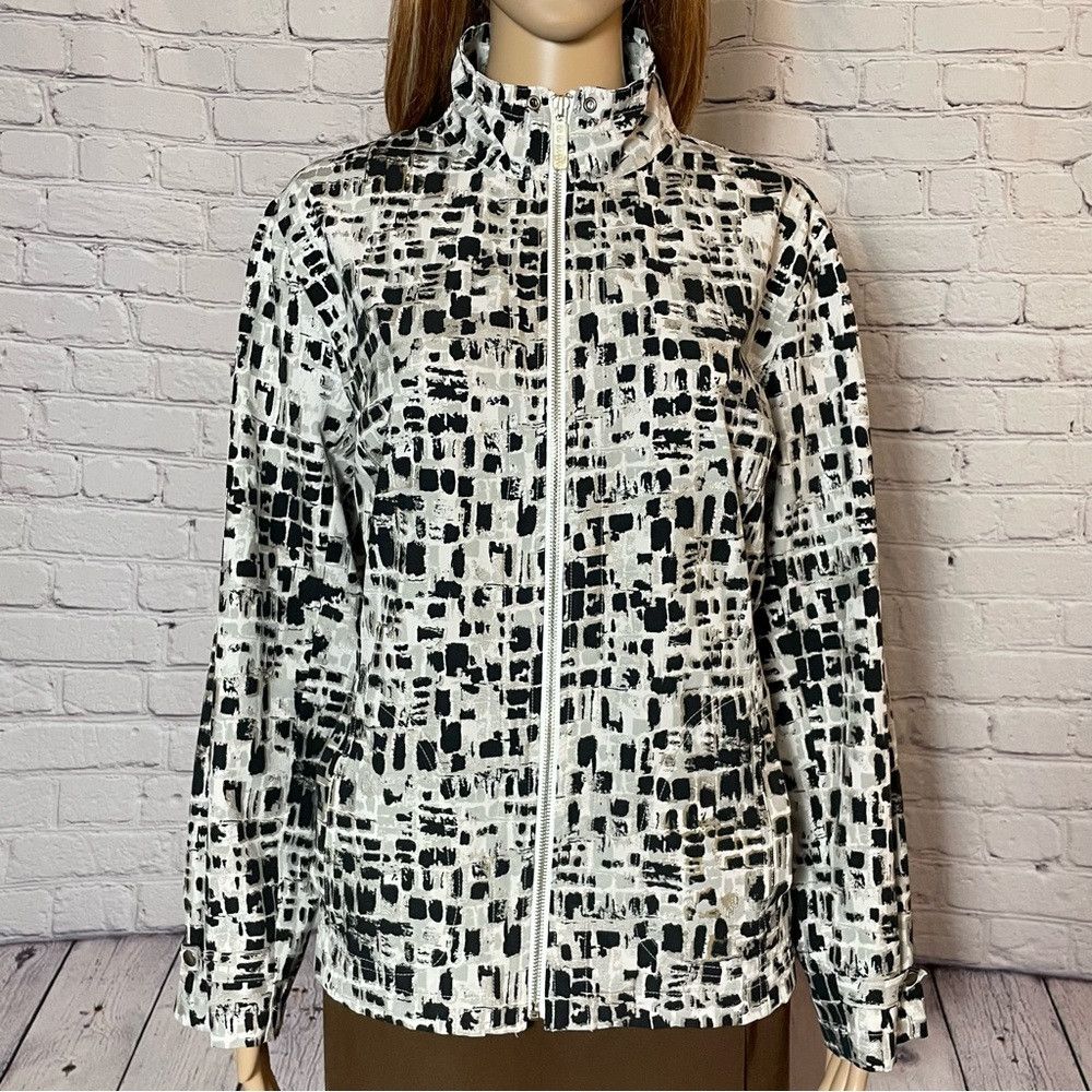 Chicos Zenergy By Chico's Black White Grey Brick Pattern Jacket Si Size L / US 10 / IT 46 - 2 Thumbnail