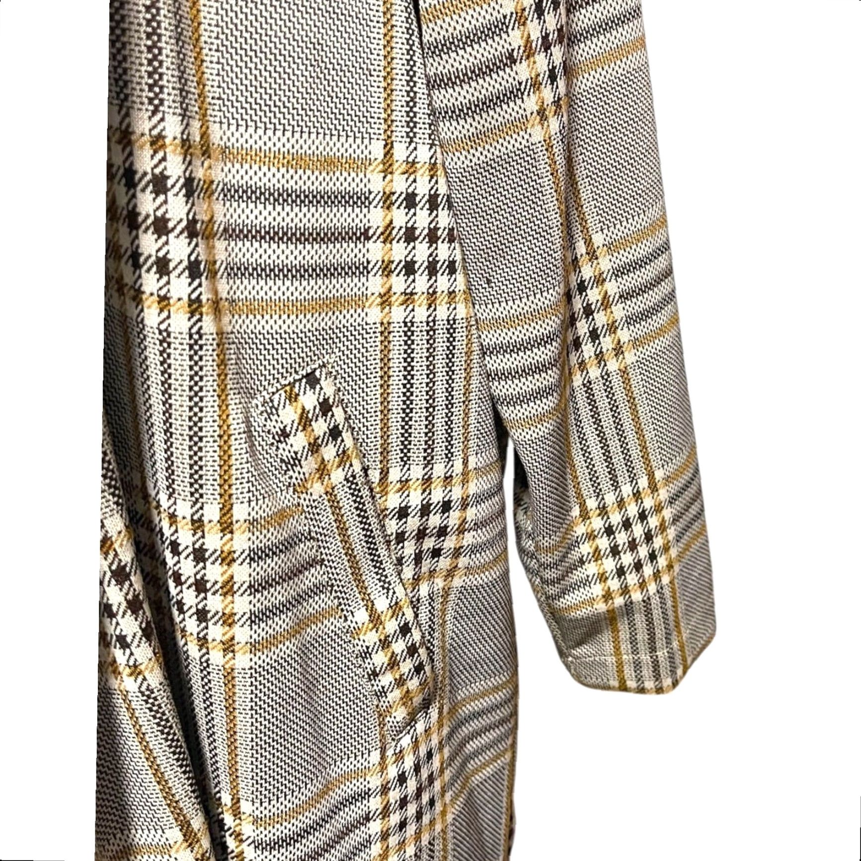 Etro VINTAGE Melloday Collared Long Plaid Open Jacket Pockets Womens Retro 1X Tan Polyester Jacket Women 1X XL? Size XL / US 12-14 / IT 48-50 - 5 Thumbnail
