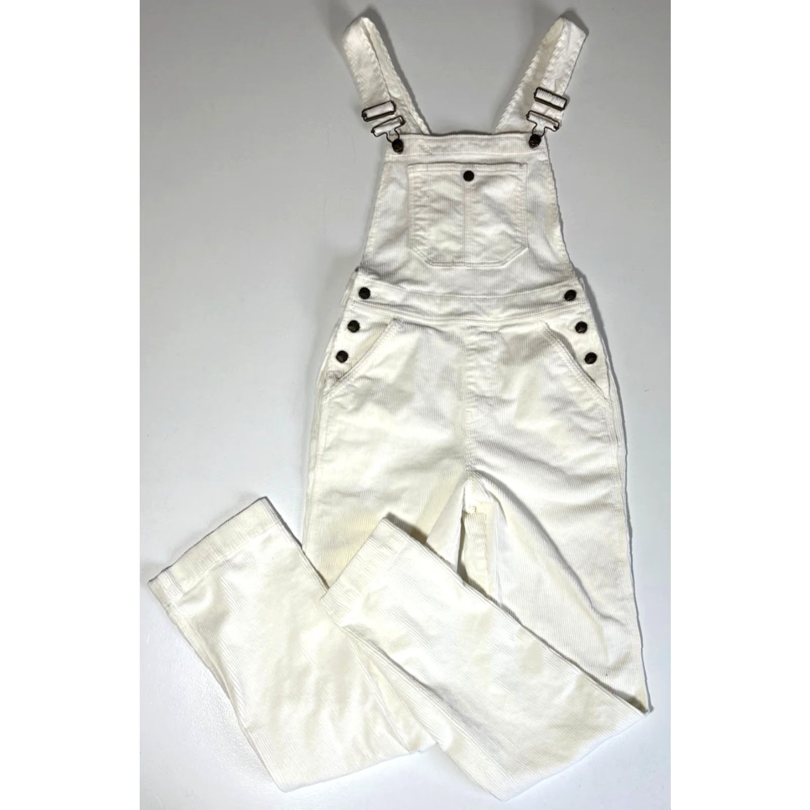 Faherty Faherty Women's Corduroy Overalls Pants Solid Ivory 90s Organic Cotton S Women's Walker Corduroy Overalls Size 28" / US 6 / IT 42 - 5 Thumbnail