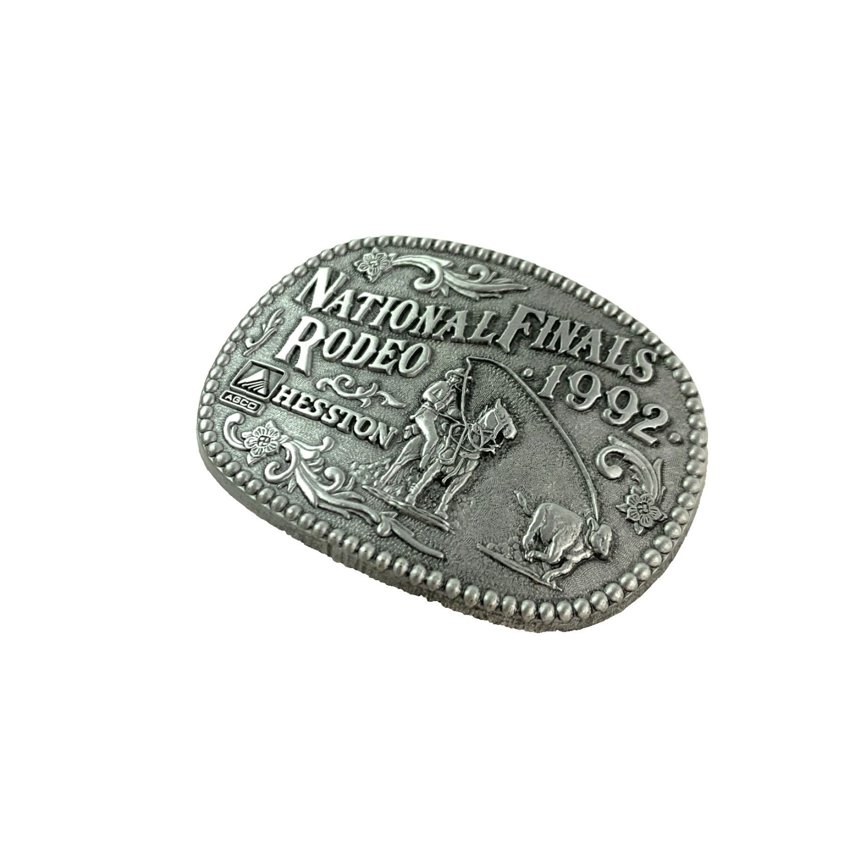 Vintage VINTAGE 1992 NFR NATIONAL FINALS RODEO Hesston Miniature Metal Belt Buckle ADM Size ONE SIZE - 4 Thumbnail