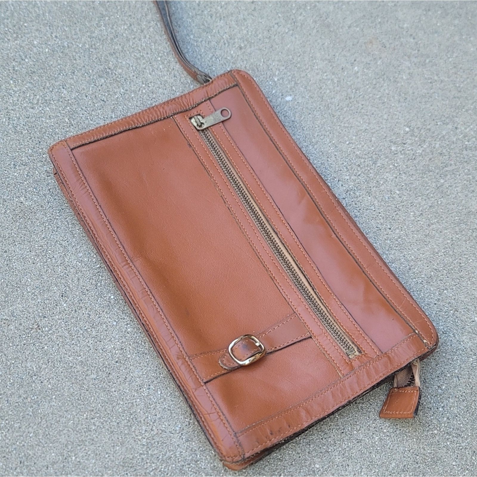 Handmade Vtg Brown Leather Clutch Wristlet Purse Size ONE SIZE - 3 Thumbnail