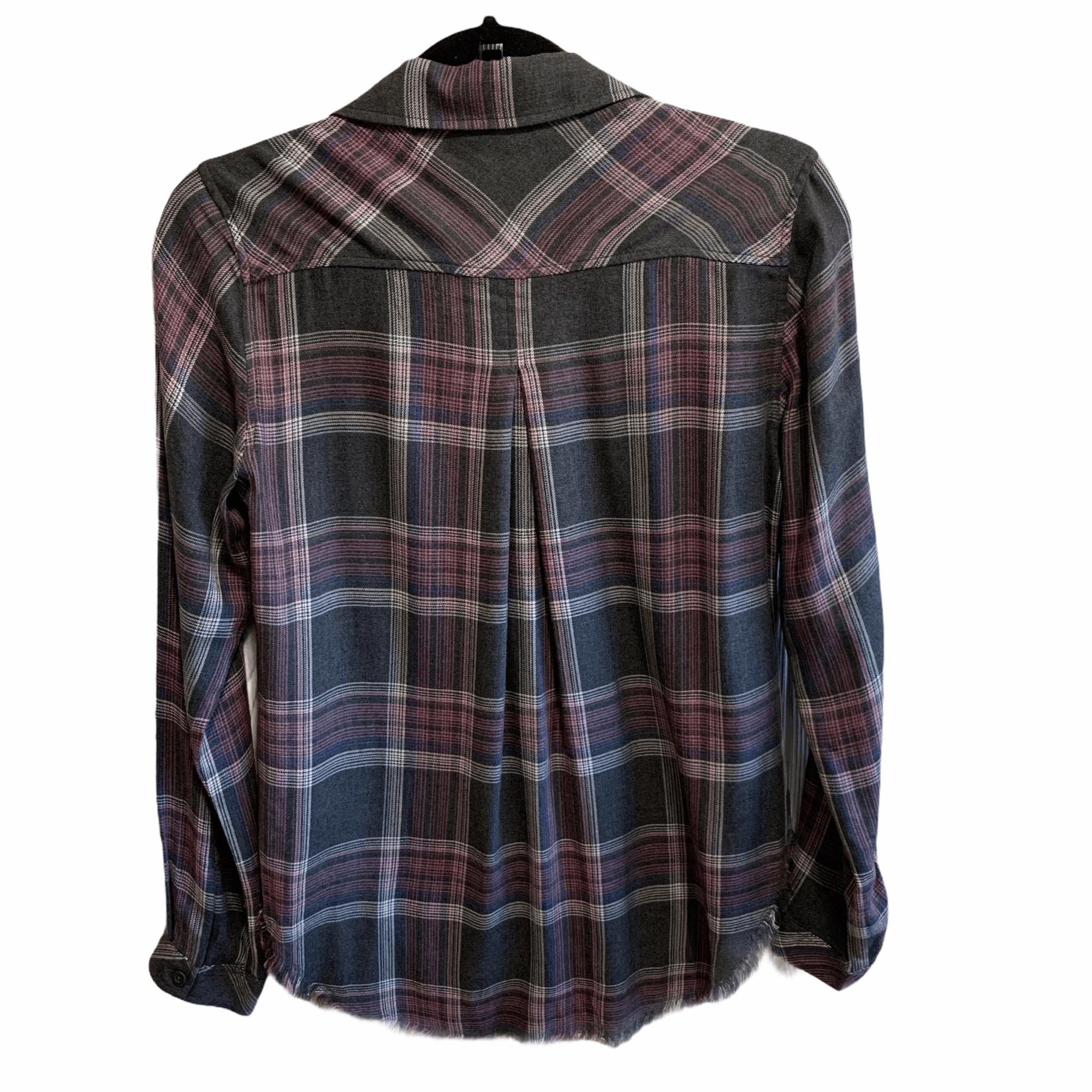 Anthropologie Cloth & Stone Fringe Raw Hem Plaid Button Down Shirt XS Size XS / US 0-2 / IT 36-38 - 2 Thumbnail
