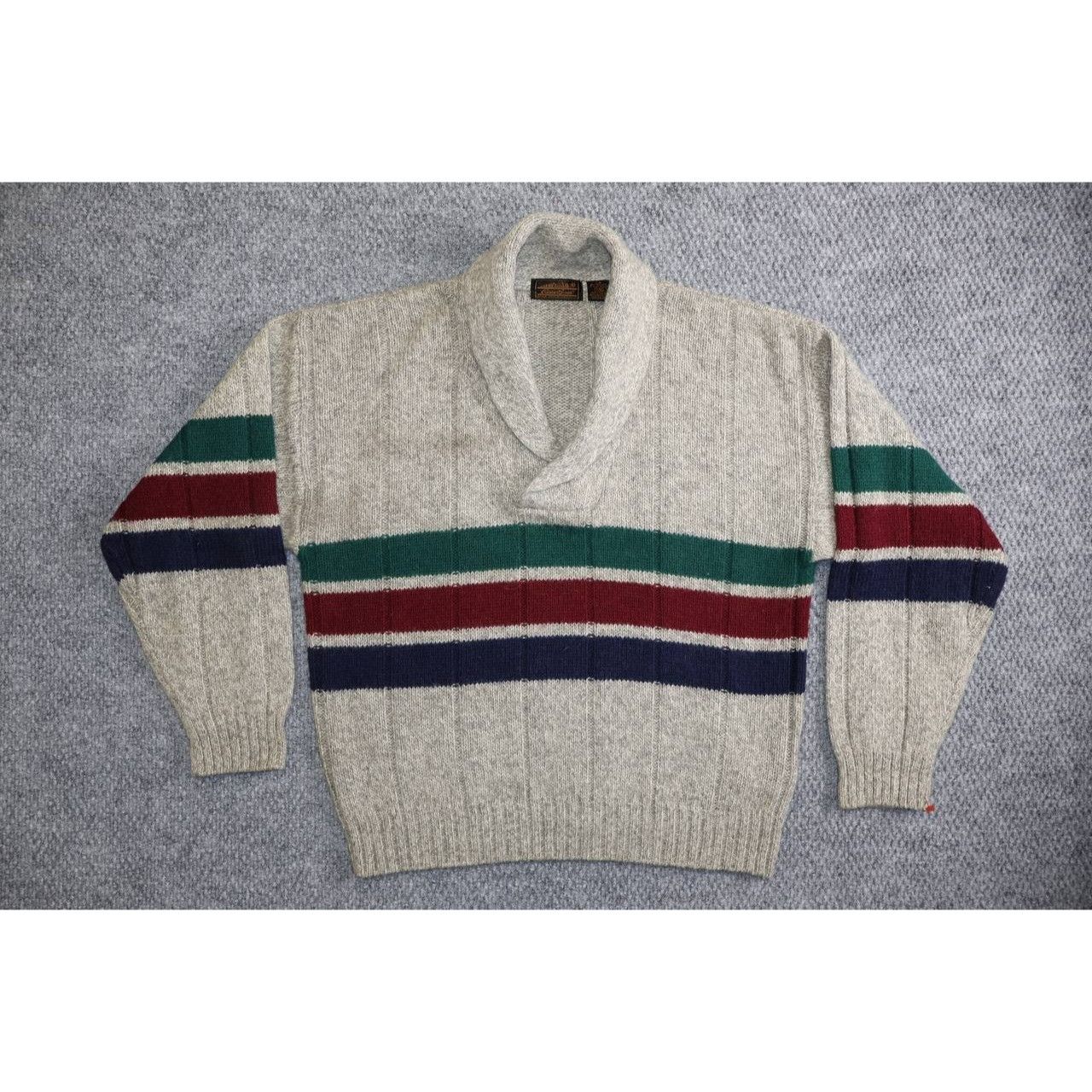 Eddie Bauer Vintage 1990s Eddie Bauer Mens Striped Wool Cowl Neck Size US L / EU 52-54 / 3 - 1 Thumbnail