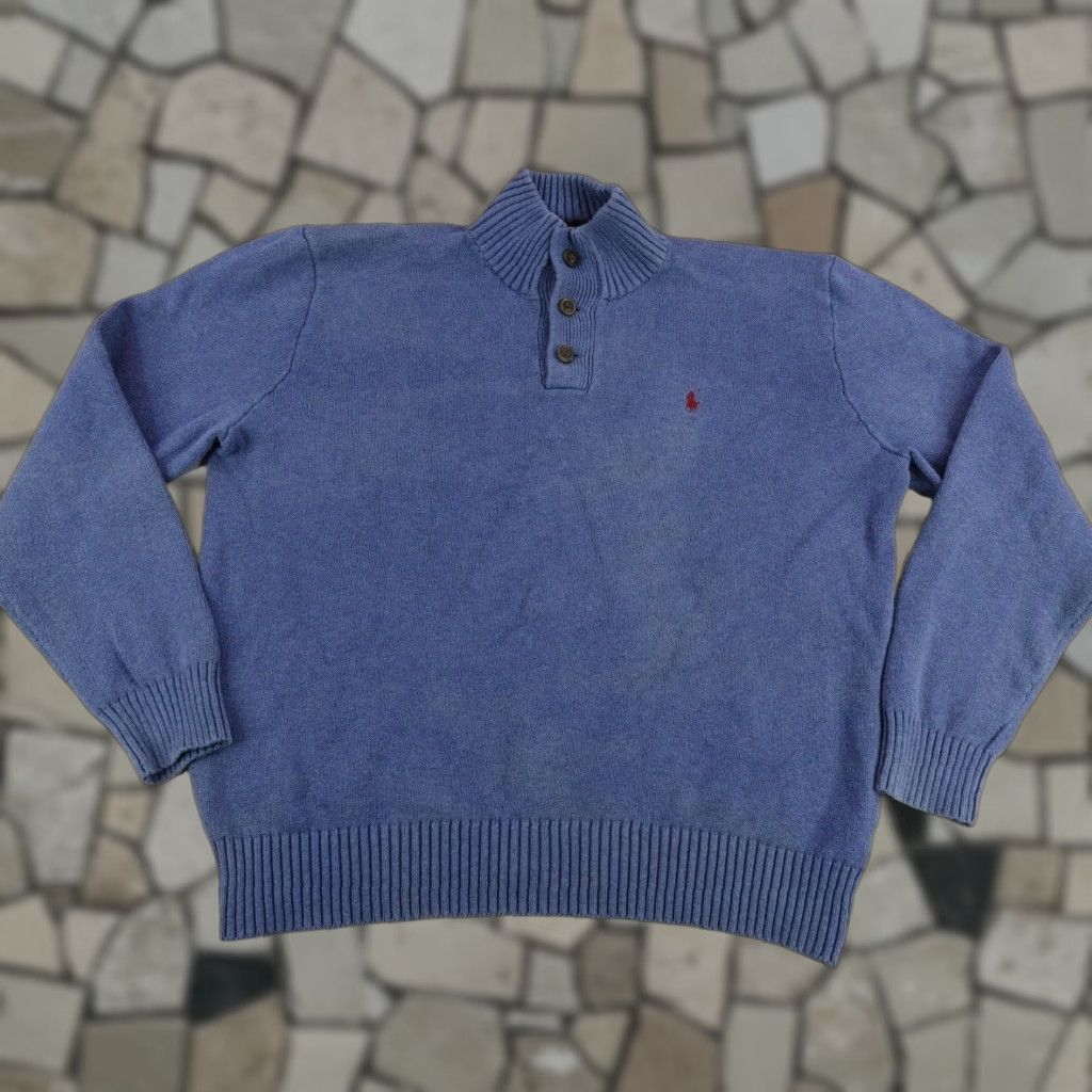 Polo Ralph Lauren VINTAGE Polo Ralph Lauren Sweater Shirt Mens 2XL Blue Mock Neck Pony Logo Pullover Regular Knit Cotton 90s Theme Mens Size US XXL / EU 58 / 5 - 1 Thumbnail