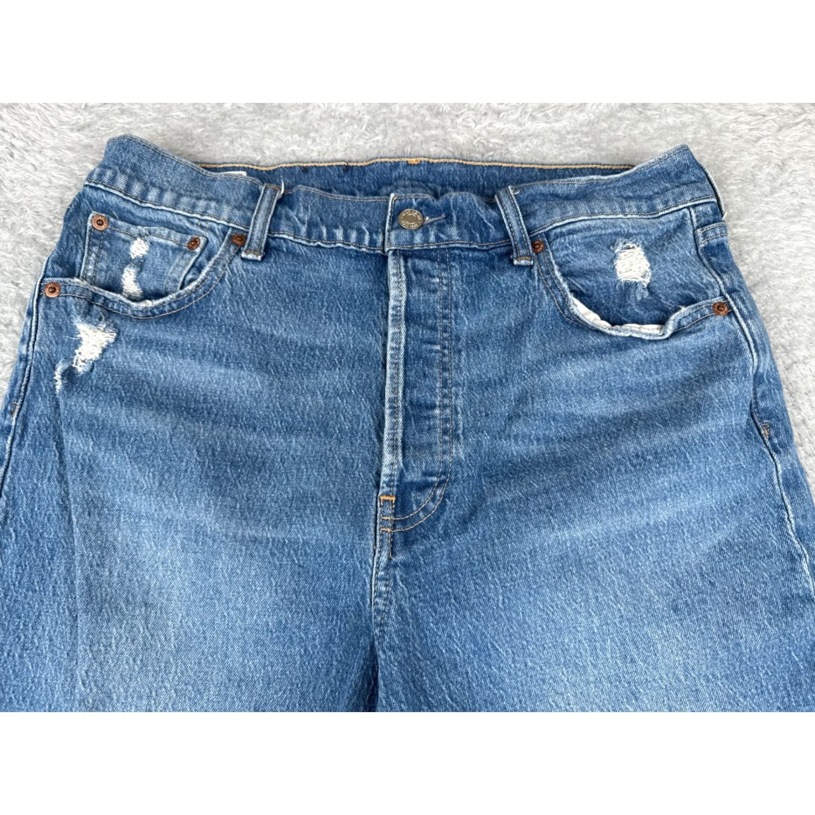 Gap Gap Jeans Womens 14 Blue Denim Distressed Straight High Rise Cotton 32x30 90s Womens Size 36" / US 14 / IT 50 - 4 Thumbnail