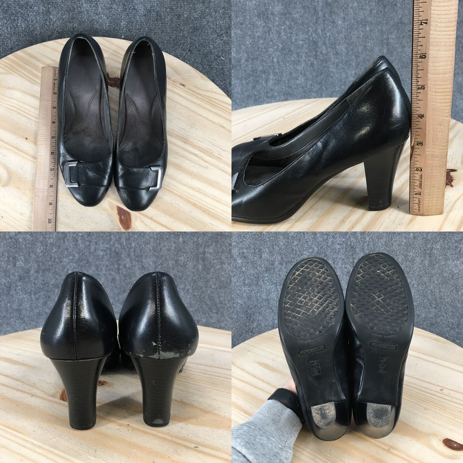 Vintage Aerosoles Heels Womens 7.5 Block Heels Slip On Dress Pumps Black Faux Leather Size M / US 6-8 / IT 42-44 - 8 Thumbnail