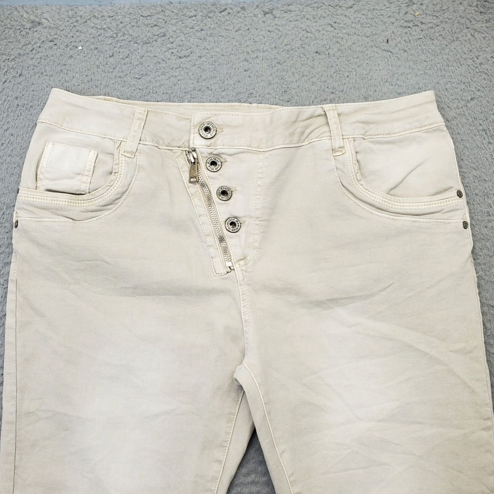 Denime Jewelly Jeans Womens XL/42 Tan Denim Stretch Boho Straight Leg Button Fly JW7765 Jeans Size 40" / US 18 - 3 Thumbnail