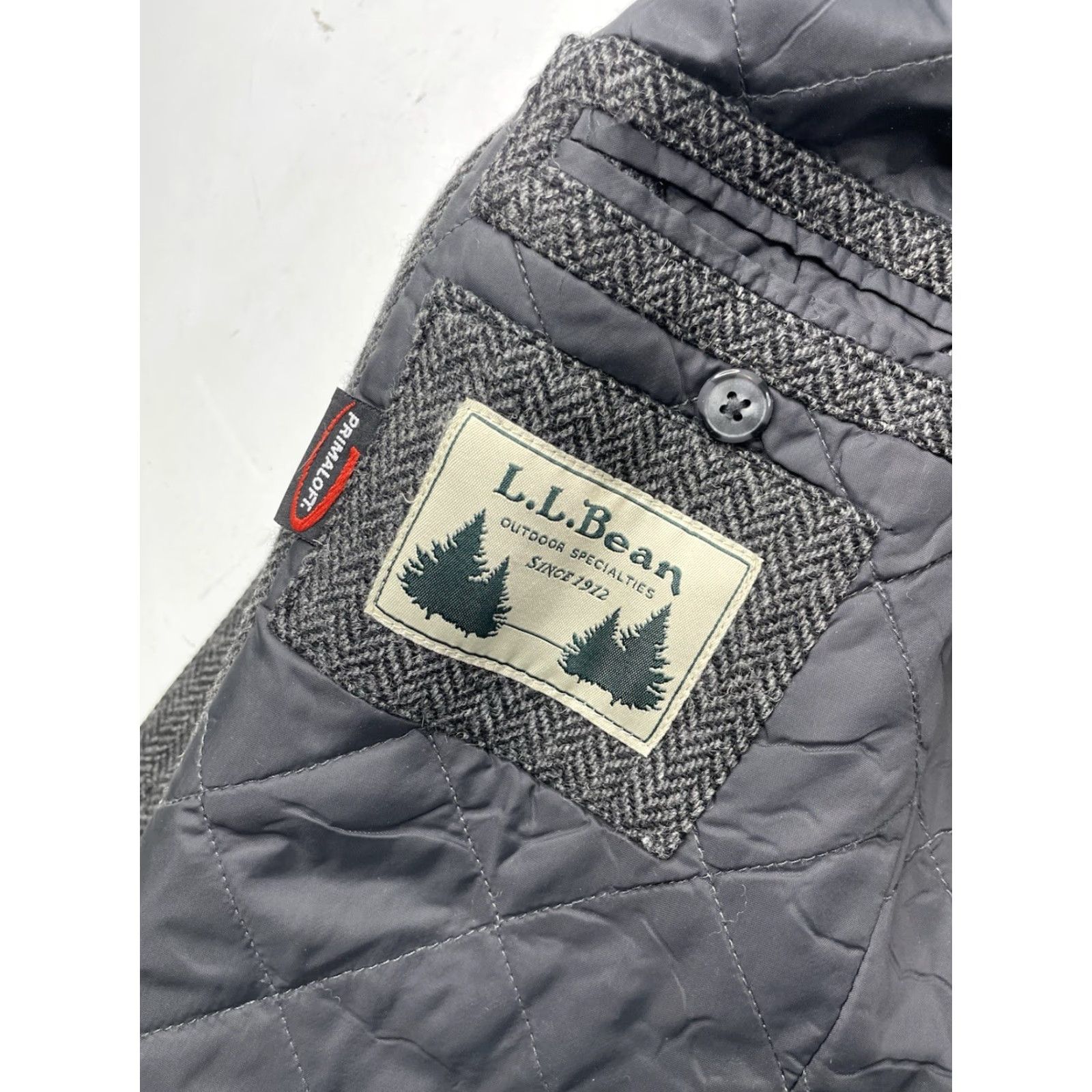 Vintage VINTAGE L.L. Bean Primaloft Insulated Gray Herringbone Wool Blend Blazer Sport Coat Men 40 Size 40R - 3 Thumbnail