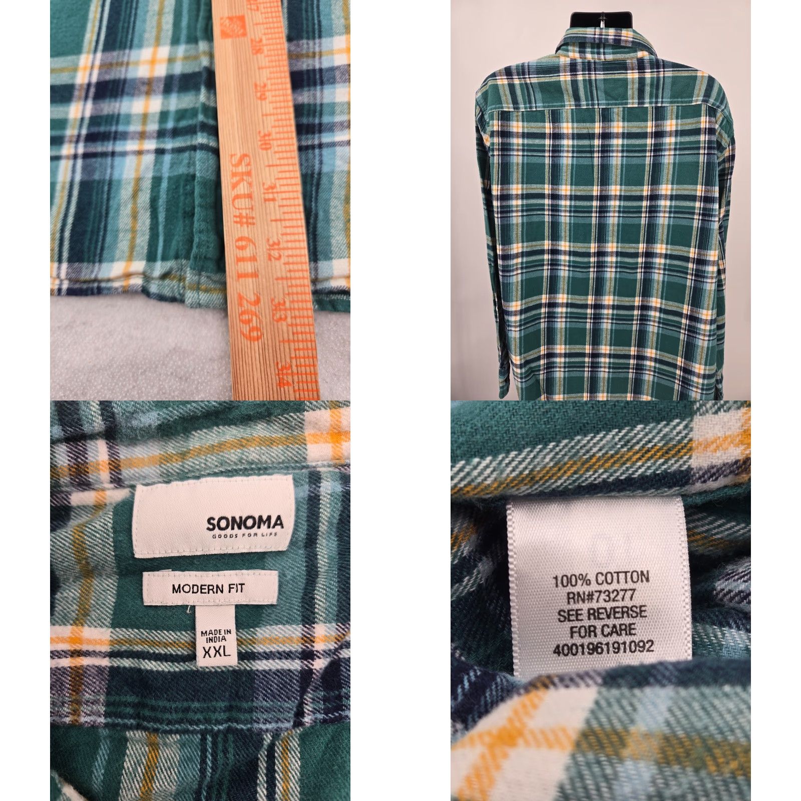 Vintage Sonoma Flannel Shirt 2XL Blue Plaid Button-Up Long Sleeve Pocket Men Shirt Size US XXL / EU 58 / 5 - 8 Thumbnail