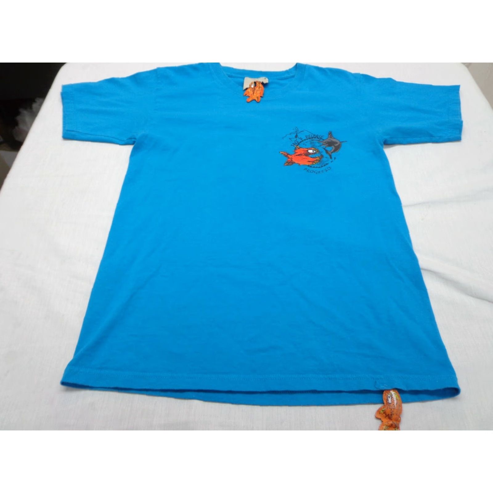Vintage Pirana Joe Progeso Mexico Tag & Release Blue T Shirt Size Small Shirt Mens 100% Cotton Crew Neck Short Sleeve Blue Size US S / EU 44-46 / 1 - 3 Thumbnail