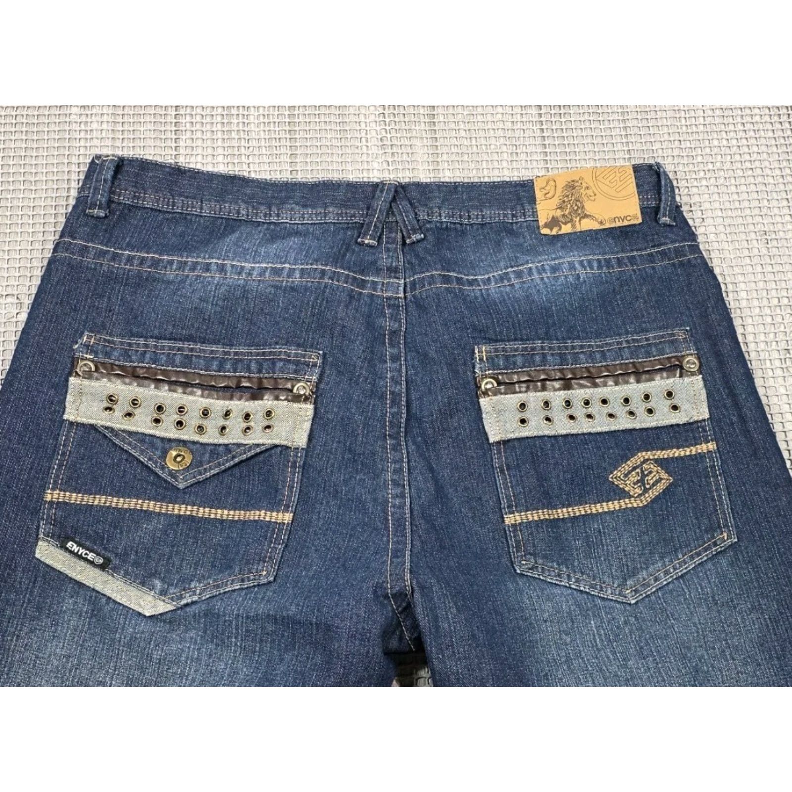 Enyce VTG Enyce Jeans Wide Leg Baggy Denim Fade Mens 42x34 Embroidered Leather Pocket Jeans 42 Blue Wide-Leg Hip Hop 90s Mens Size US 42 / EU 58 - 5 Thumbnail
