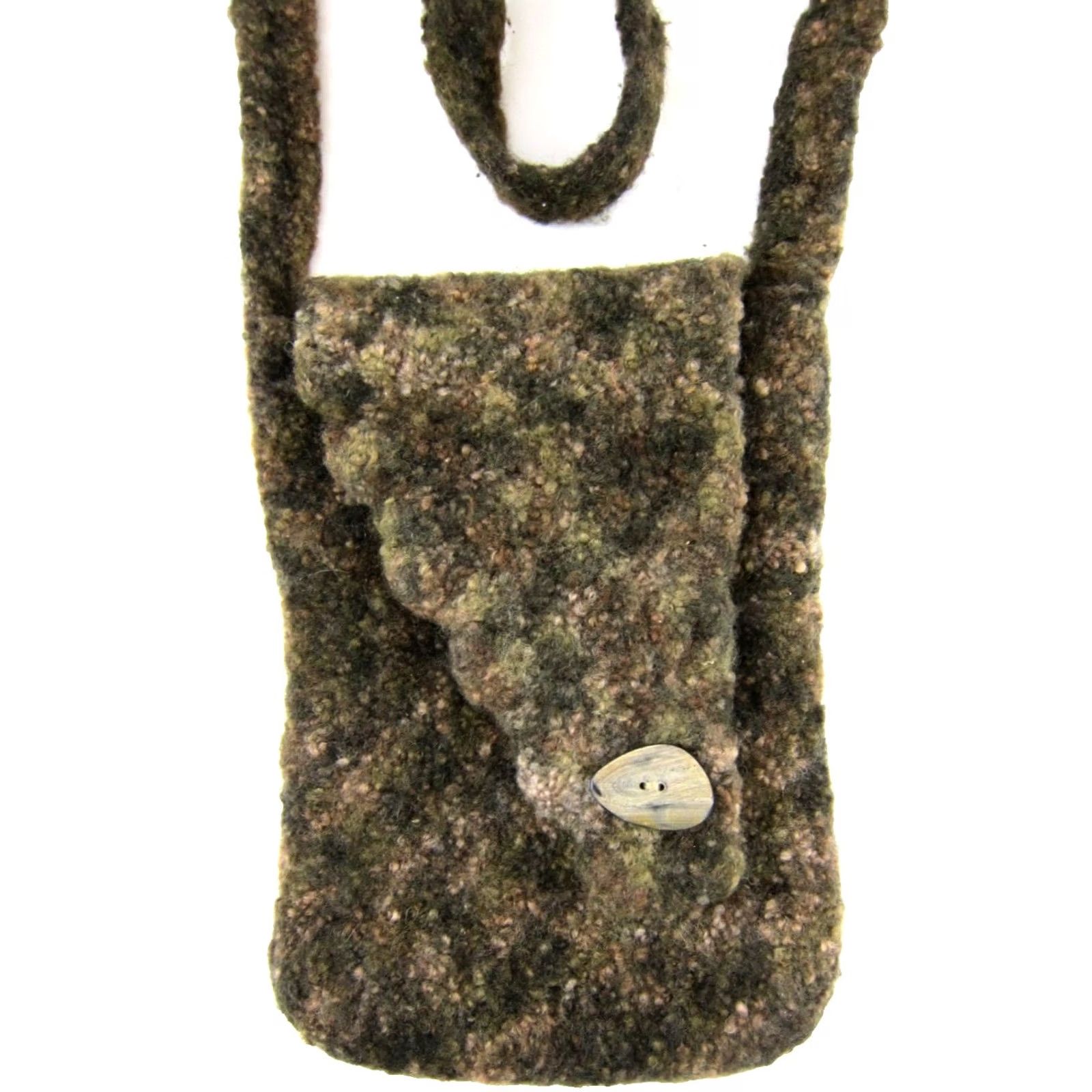 Vintage Vintage Handmade 100% Boiled Wool Brown Green Crossbody Satchel Purse Size ONE SIZE - 3 Thumbnail