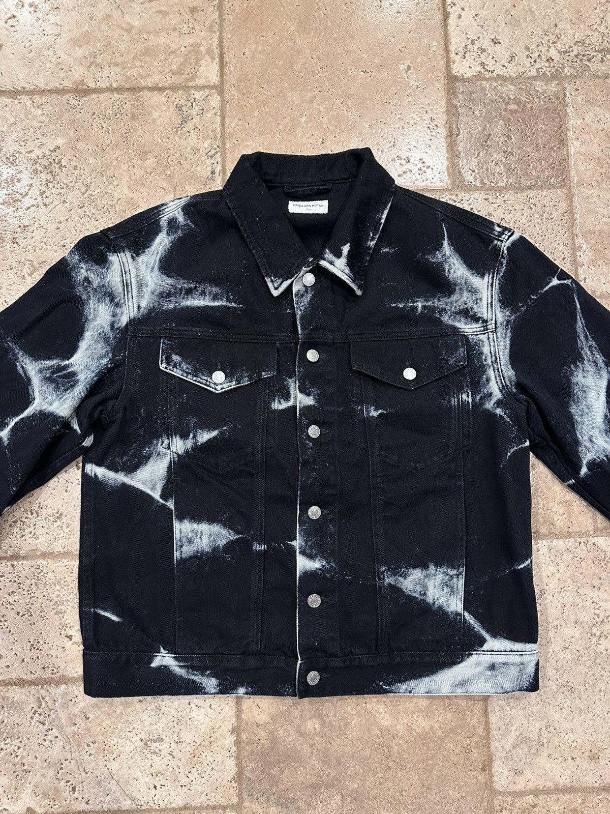 Dries Van Noten Dries Van Noten Acid Wash Tie-Dye Bleach Black Denim Jacket Size US L / EU 52-54 / 3 - 3 Thumbnail