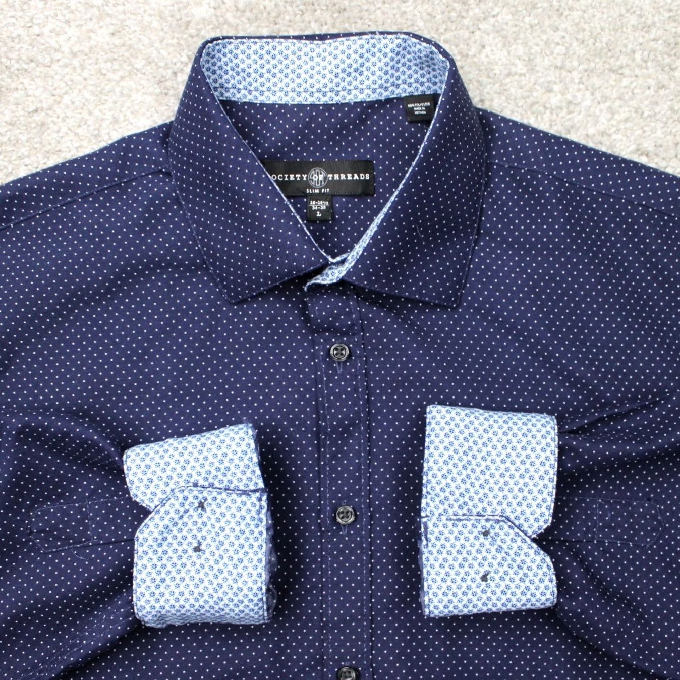 Vintage Society of Threads Shirt Mens Large 16-16 1/2 34/35 Blue Slim Fit L/S Button-Up Casual Geometric Sweater Alternative (adapted to best-fit keywords) Size US L / EU 52-54 / 3 - 2 Thumbnail