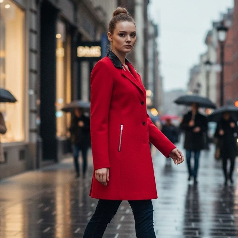 Michael Kors Michael Kors Red Leather Trim Embellishment Peacoat XS /US2 Size XS / US 0-2 / IT 36-38 - 3 Thumbnail