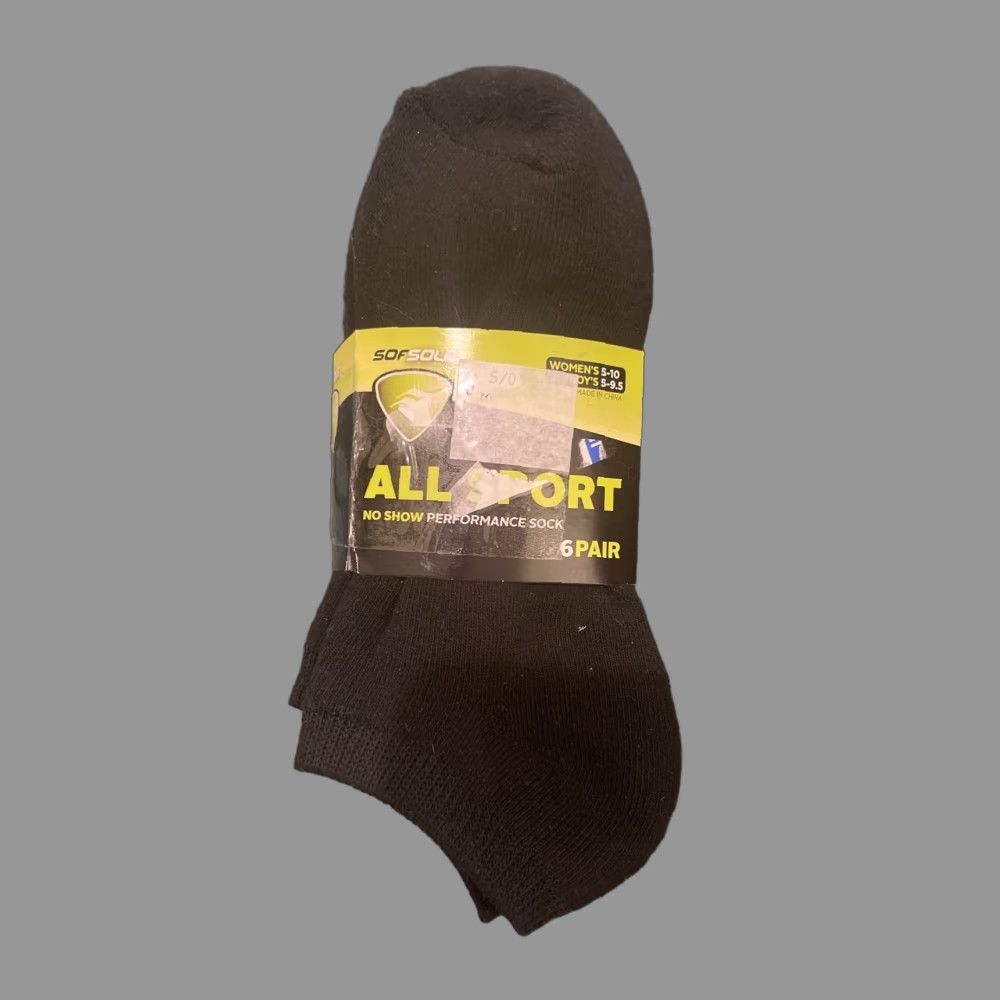 Vintage SofSole Cushion Comfort No Show Performance Socks 6-Pack Black Womens 5-10 Boys 5-9 Sneaker Socks Unisex Adults Casual Walking Breathable Solid Size ONE SIZE - 1 Thumbnail