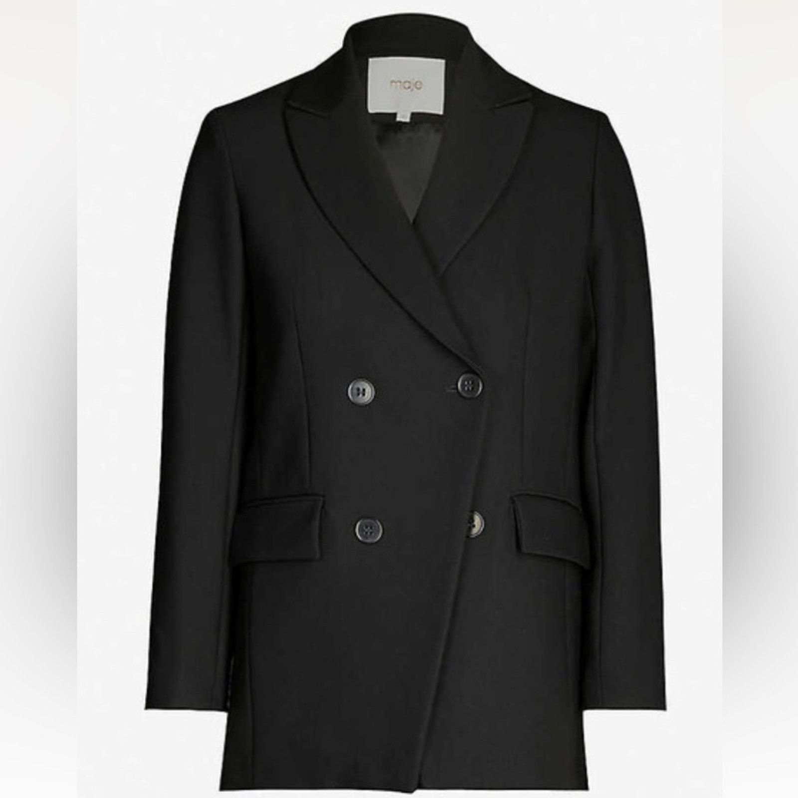 Maje MAJE VOGA $565 Black Double-Breasted Crepe Blazer FR42 US 10 Size L / US 10 / IT 46 - 4 Thumbnail