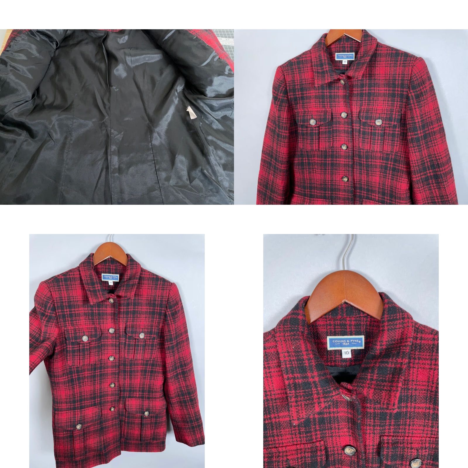 Vintage VINTAGE Collins & Pyne Wool Plaid Chore Coat Jacket Women's 10 Red Black Pattern Union Made Short Coat Size L / US 10 / IT 46 - 9 Thumbnail