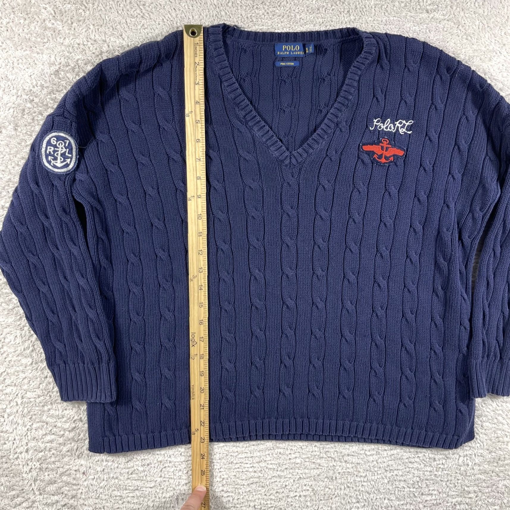 Polo Ralph Lauren Polo Ralph Lauren Sweater Women's XL Navy V-Neck Cable Knit Nautical Boxy Sail 90s Preppy Mens? Size XL / US 12-14 / IT 48-50 - 4 Thumbnail