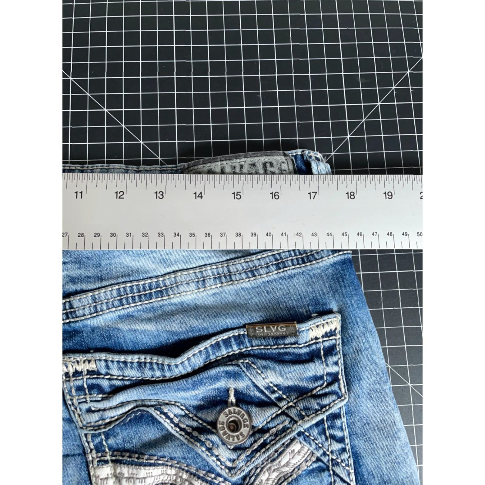 Vintage Buckle Salvage Mayhem Bootcut Jeans Men's 33S (Actual 34 x 29.5) Blue Low Rise Buckle Size US 33 - 5 Thumbnail