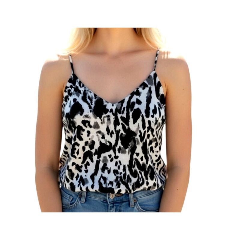 Other Free Press Gray Black Leopard Print Sleeveless V-Neck Tank Size S / US 4 / IT 40 - 2 Thumbnail