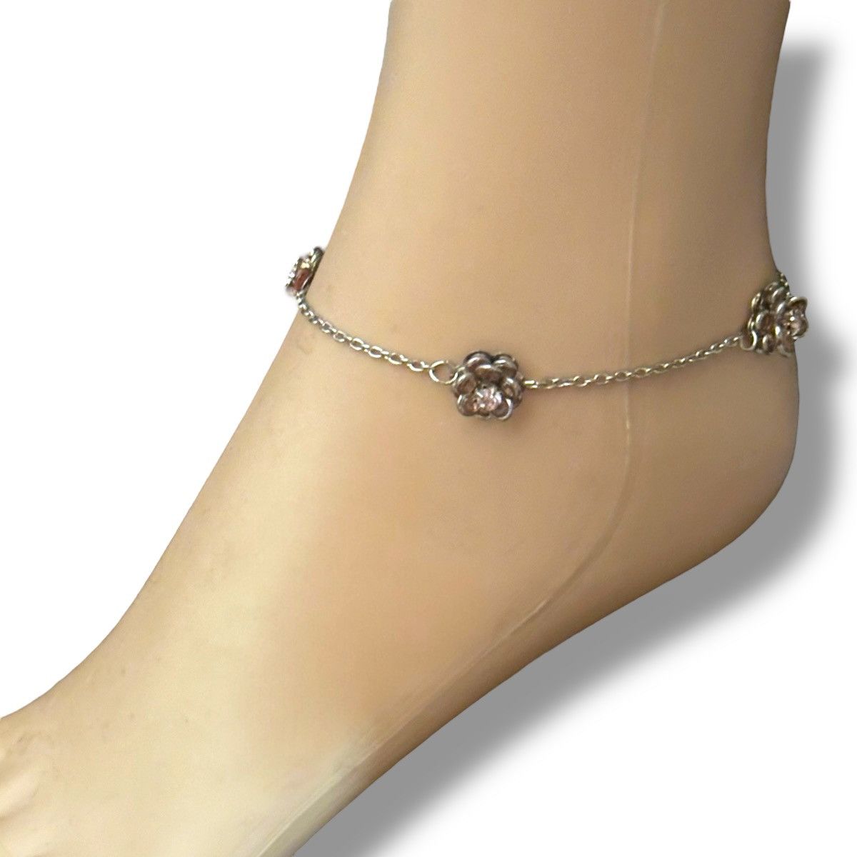 Other Silver tone pink stone roses anklet Size ONE SIZE - 2 Thumbnail