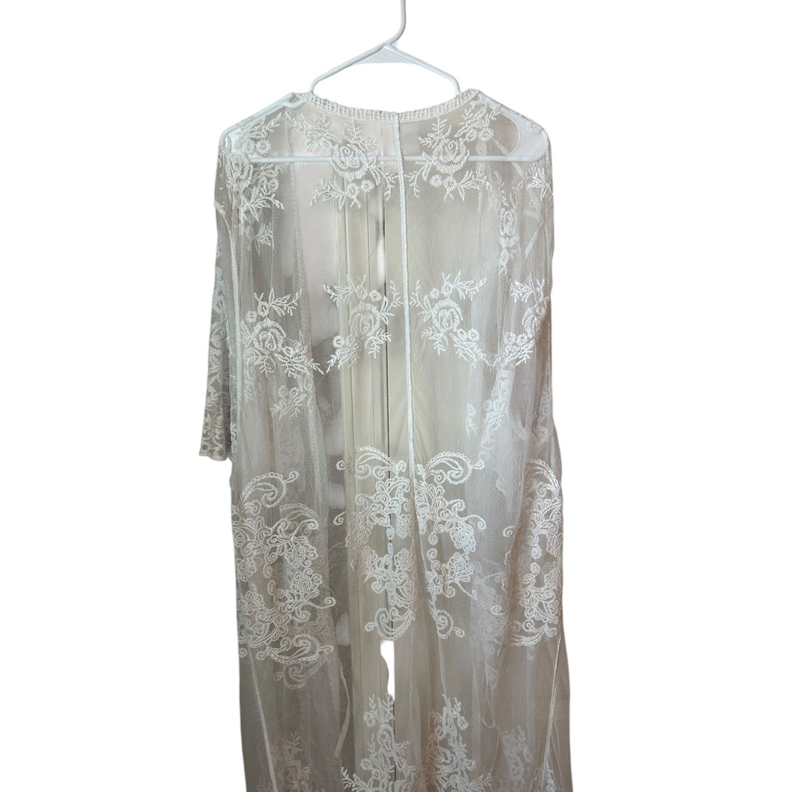 Other YouKD White Cotton Lace Boho Kimono Loose Kimono Beach Dress Size ONE SIZE - 5 Thumbnail