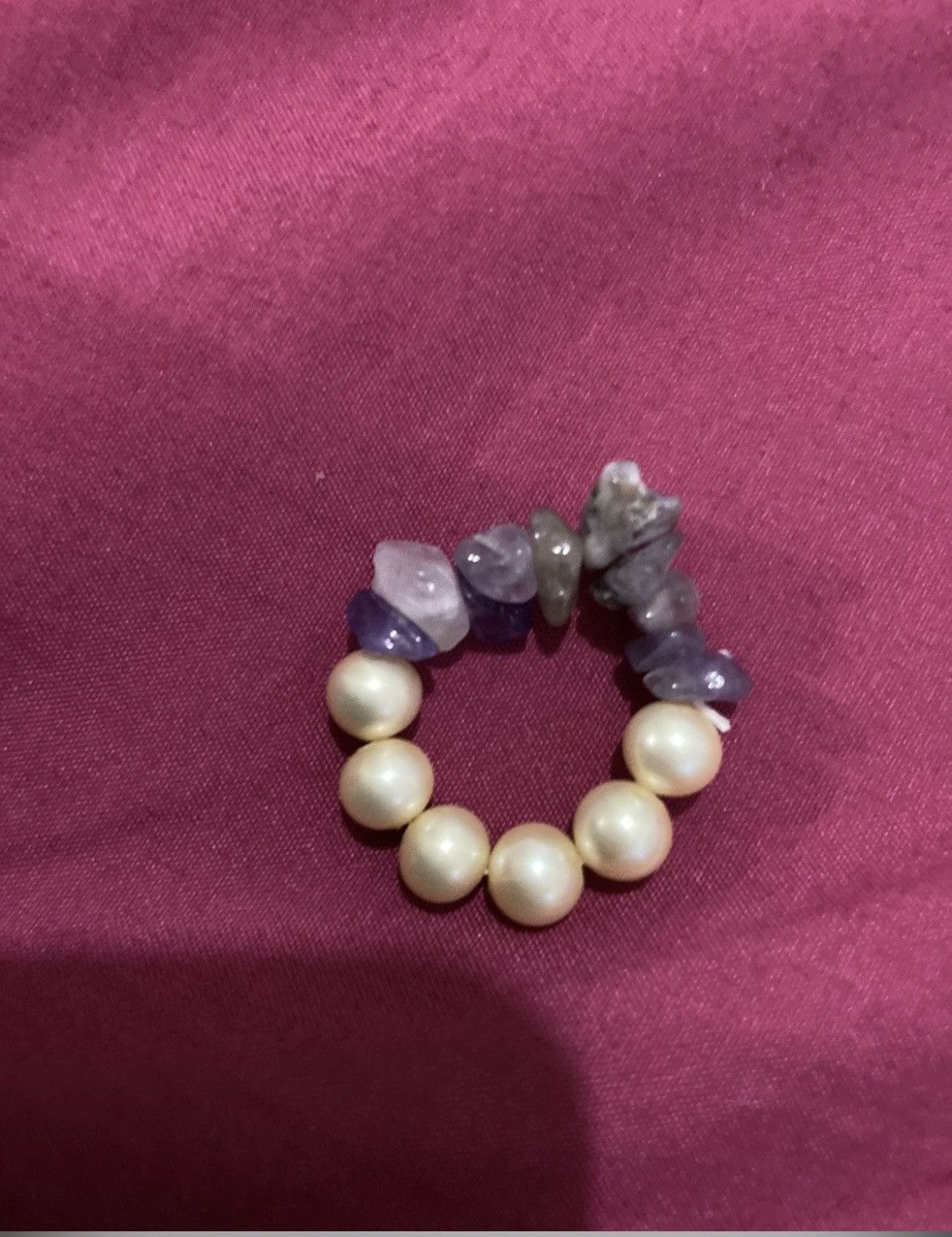Other Faux pearl an Amethyst chip beaded ring Size ONE SIZE - 2 Thumbnail