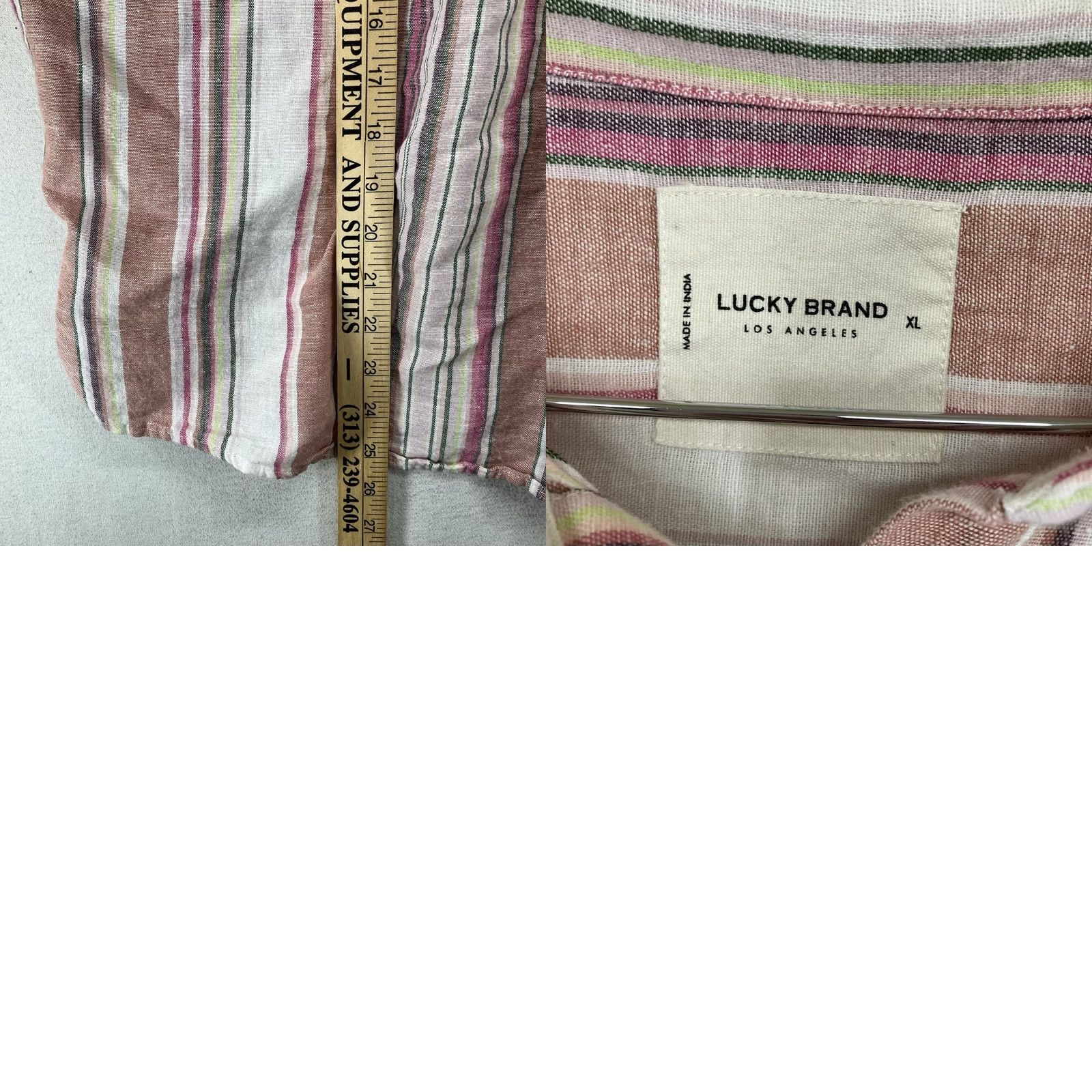 Lucky Brand Lucky Brand Shirt XL Women's Muted Neon Striped Cotton Linen Pearl Button Size XL / US 12-14 / IT 48-50 - 10 Thumbnail