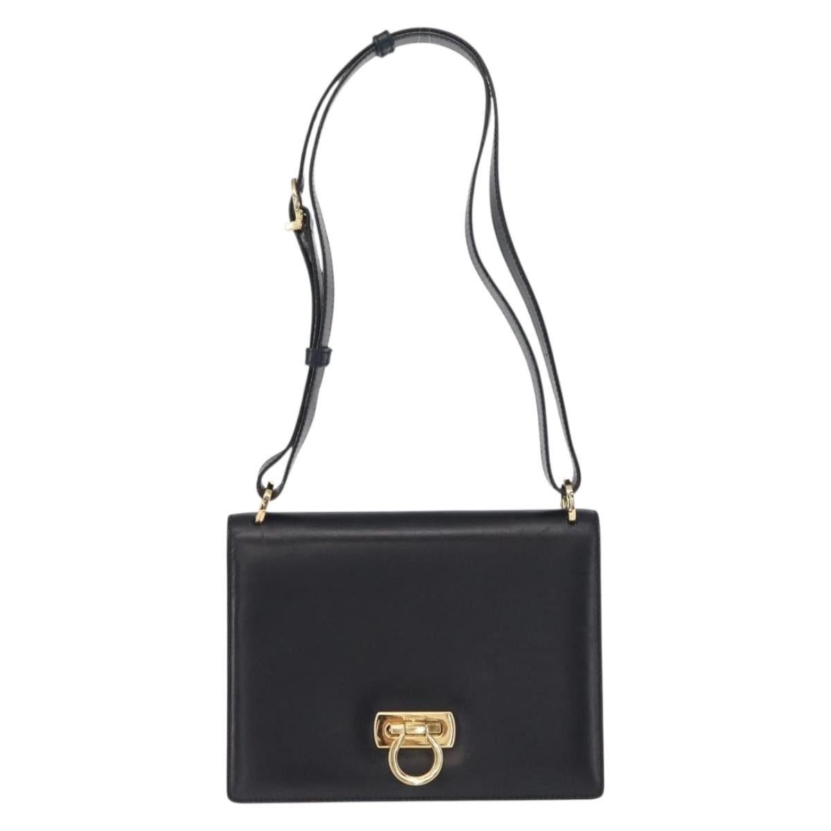 Salvatore Ferragamo Gancini Shoulder Bag Leather Navy Gold A