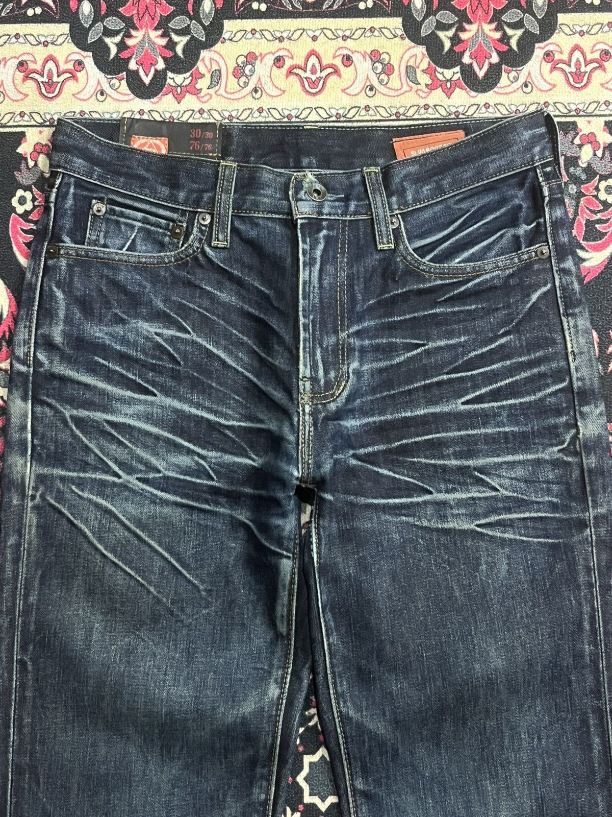 Tornado Mart Gap 1969 Dark Blue Whisker Washed Slim Boot Cut Jeans Size US 30 / EU 46 - 4 Thumbnail
