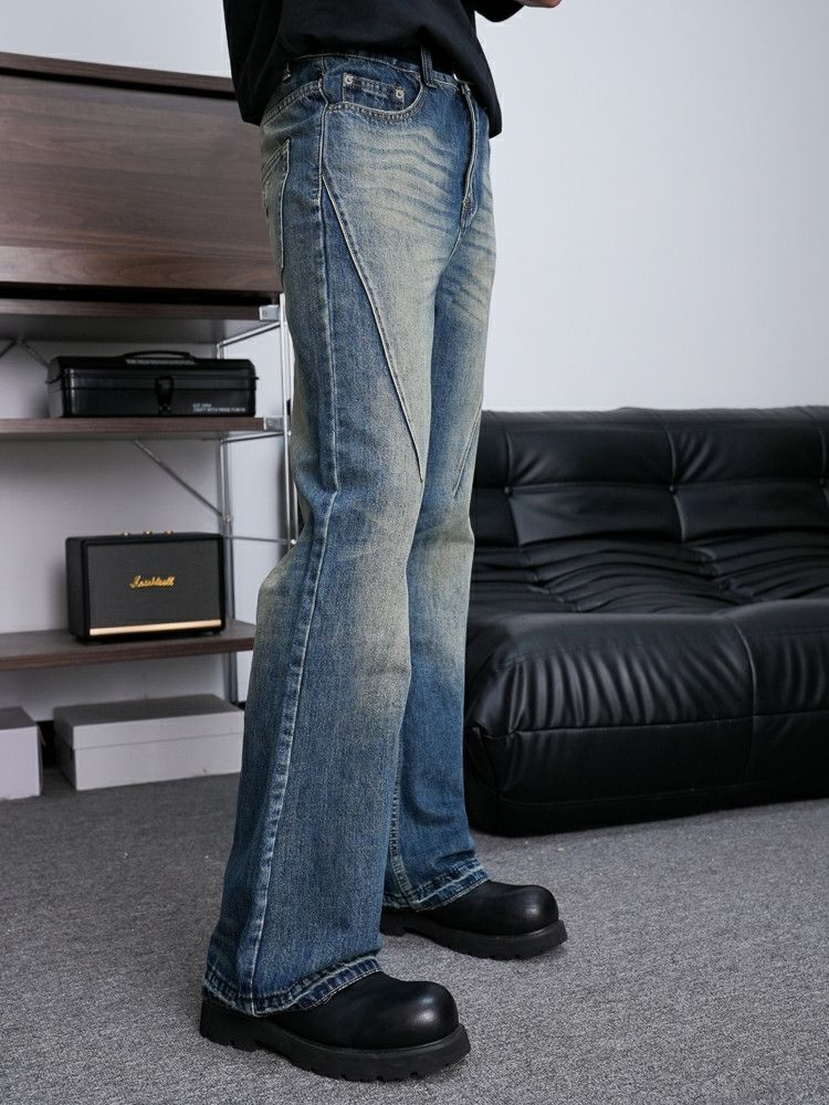 denim washed faded gradient flared jeans