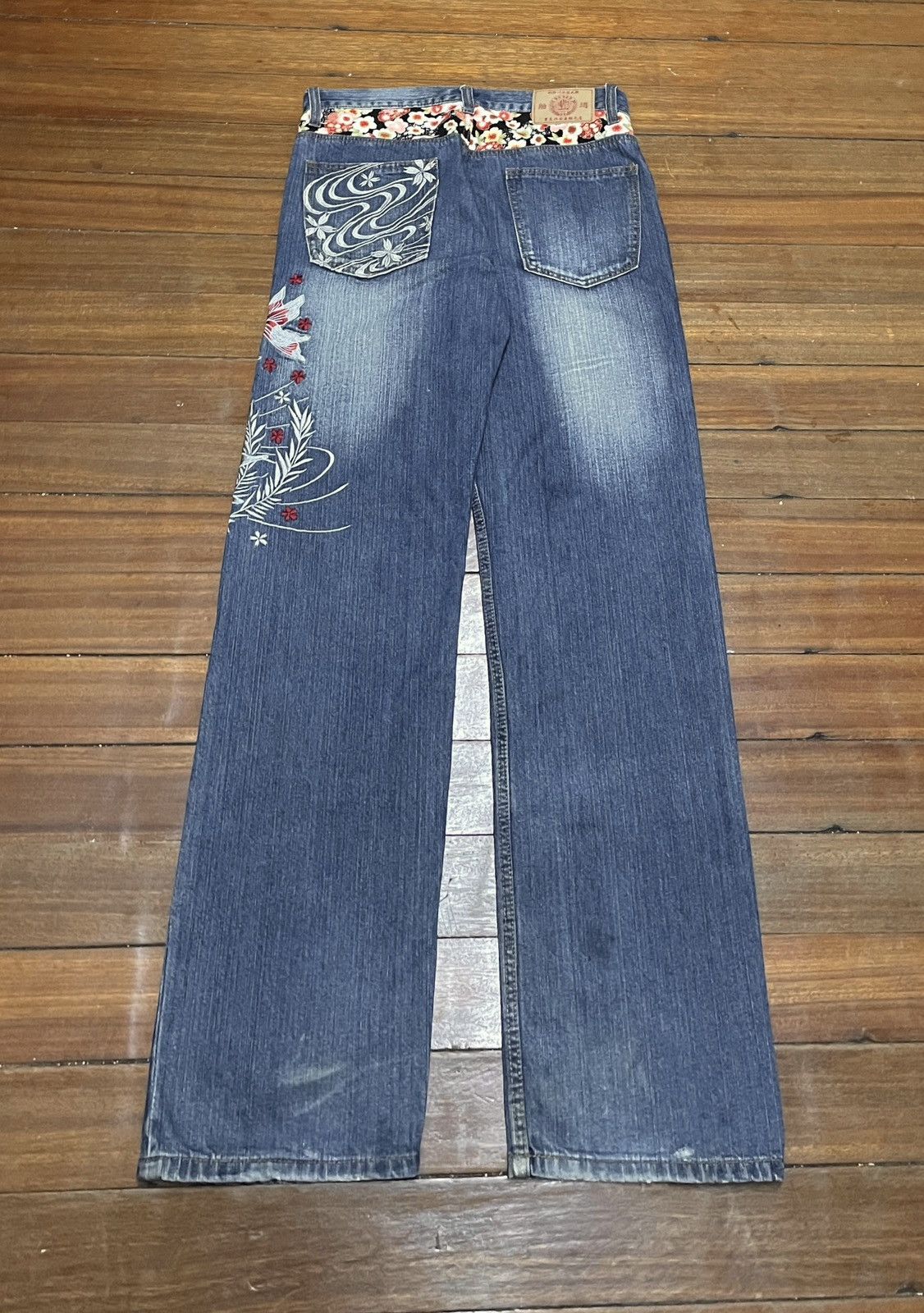 Le Grande Bleu (L.G.B.) Rare Vintage Japanese Brand Sukajan Koi Fish Jeans 1990s Size US 33 - 2 Thumbnail