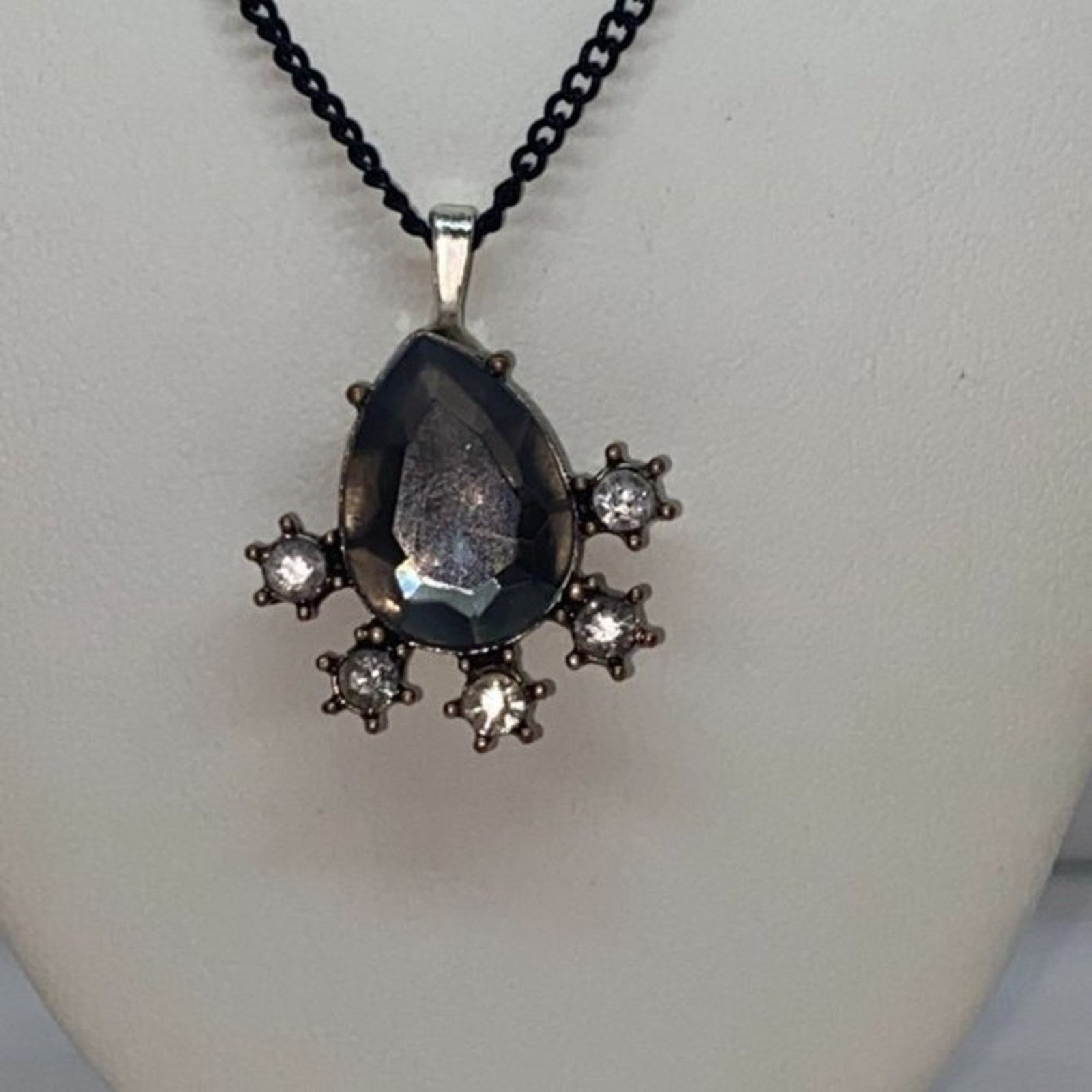 Handmade Black-Tone Clear & Blue Rhinestone Necklace Size ONE SIZE - 2 Thumbnail