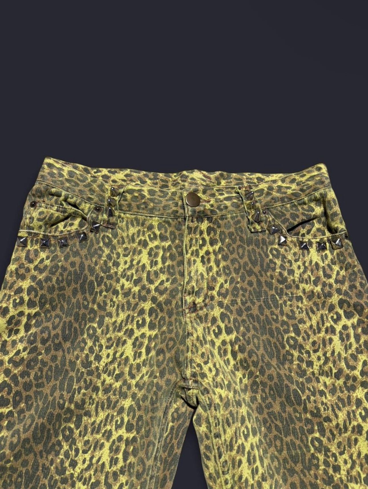 Japanese Brand Leopard print punk jeans with studded pockets Size US 29 - 3 Thumbnail