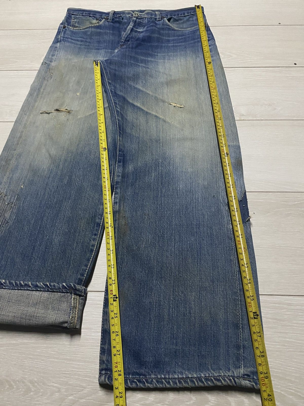 Evisu Crazy Vintage Evis 90s Heavy repaired Distressed Baggy Jeans Size US 33 - 23 Thumbnail
