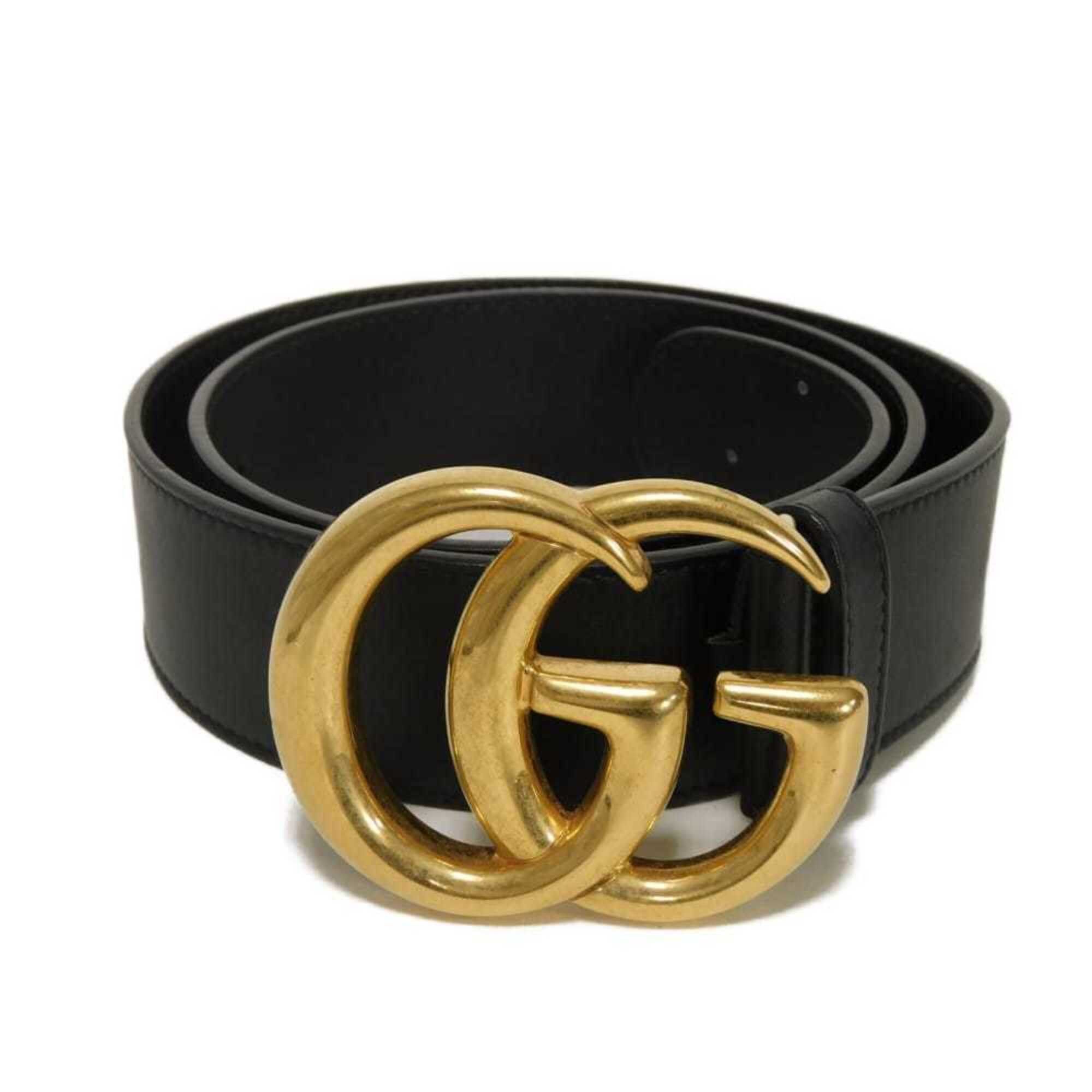 Gucci Gucci Belt GG Emblem Wide Leather 40MM 75/30 Calf Marmont Black 400593 AP00T 1000 Men's Women's Size ONE SIZE - 1 Thumbnail