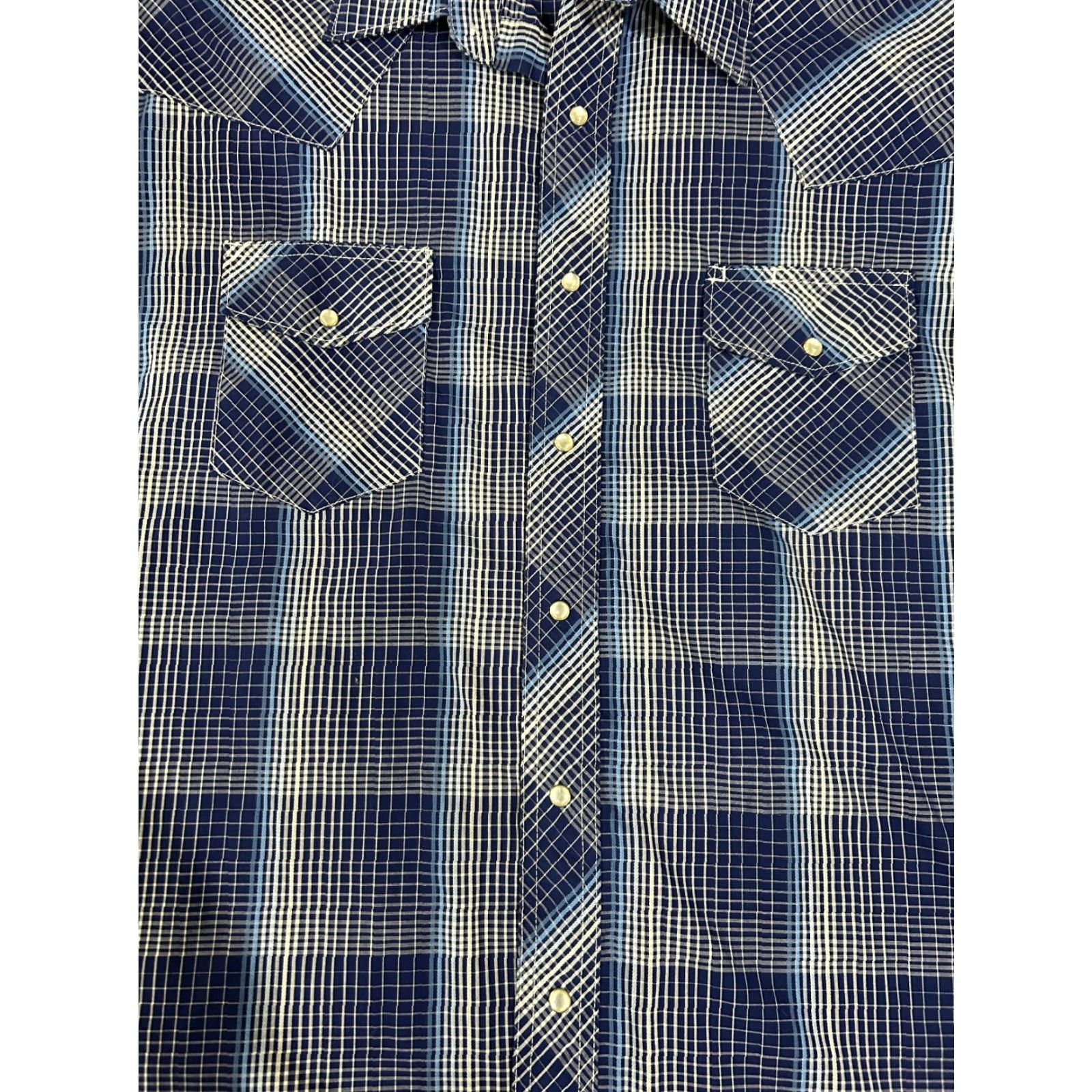 Vintage Rustlers shirt mens XL blue plaid long sleeve snap button casual western cowboy Size US XL / EU 56 / 4 - 3 Thumbnail