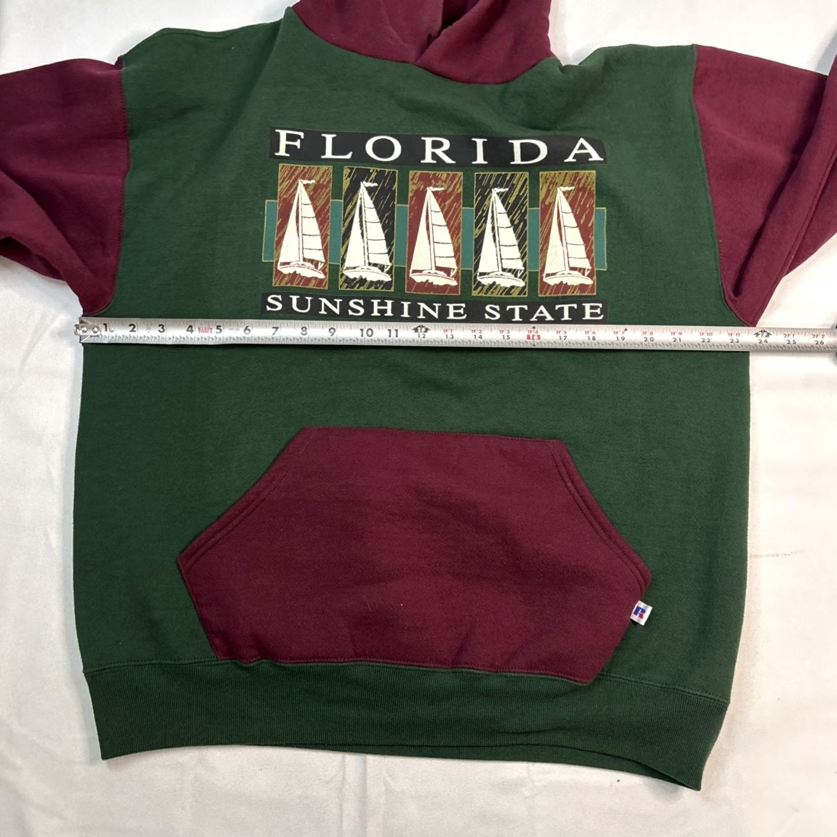 Russell Athletic VINTAGE Russell Athletic Hoodie Mens Large Green Burgundy Florida Sunshine State Mens L Green Vintage Size US L / EU 52-54 / 3 - 5 Thumbnail