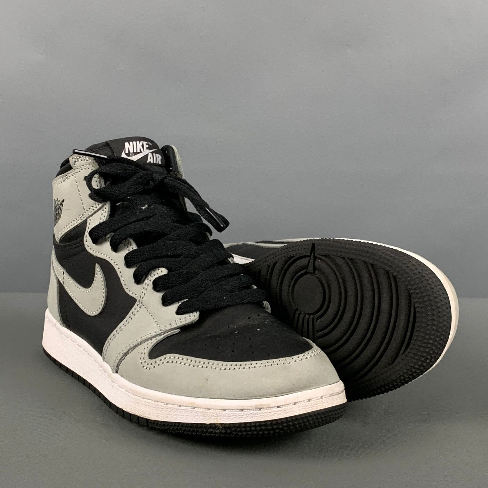 Nike Size 6Y Grey Black Color Block Leather High Top Sneakers Size US 6 / EU 39 - 5 Thumbnail