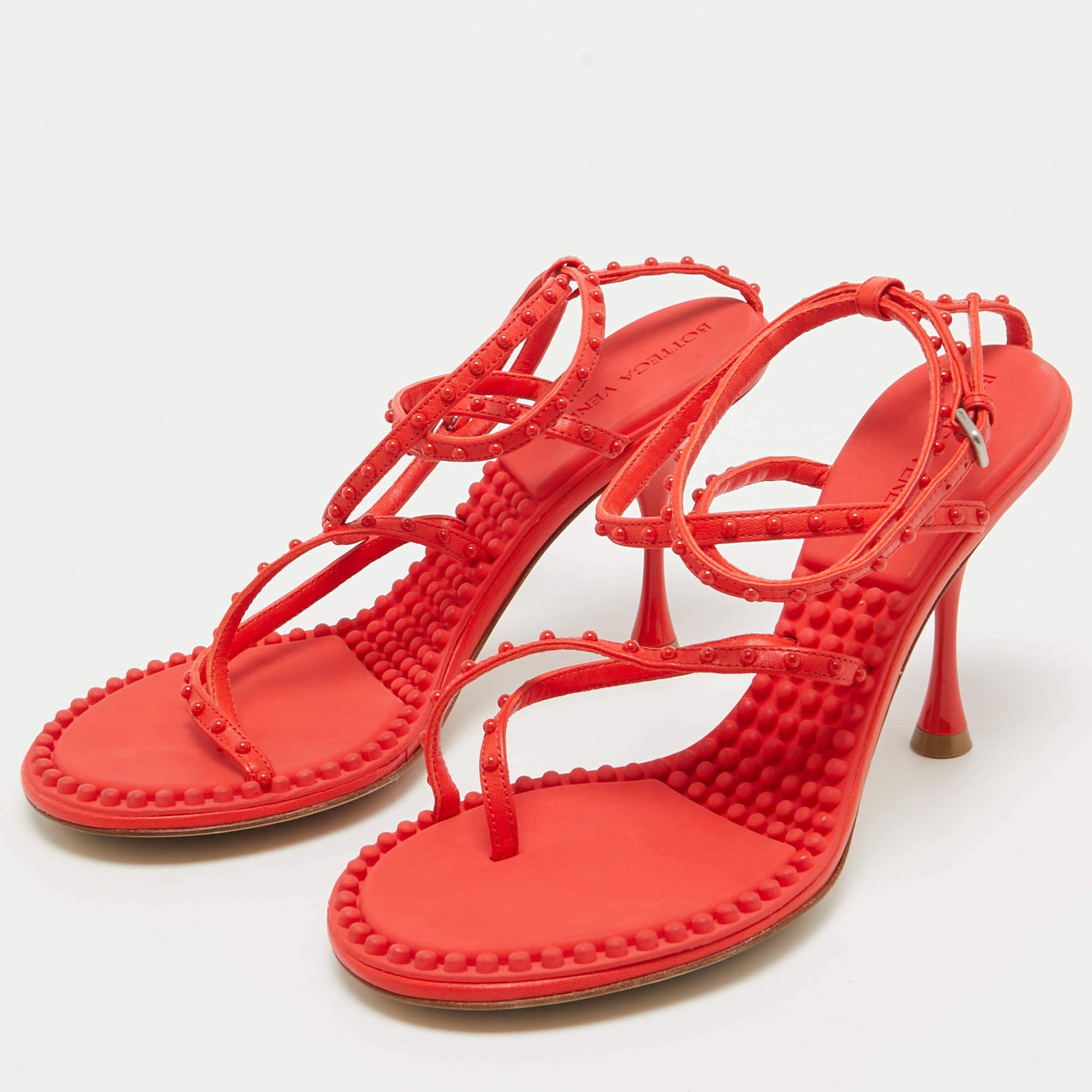 Bottega Veneta o1y0725 Ankle Strap Sandals in Tomato Red Size US 4 / IT 34 - 2 Thumbnail