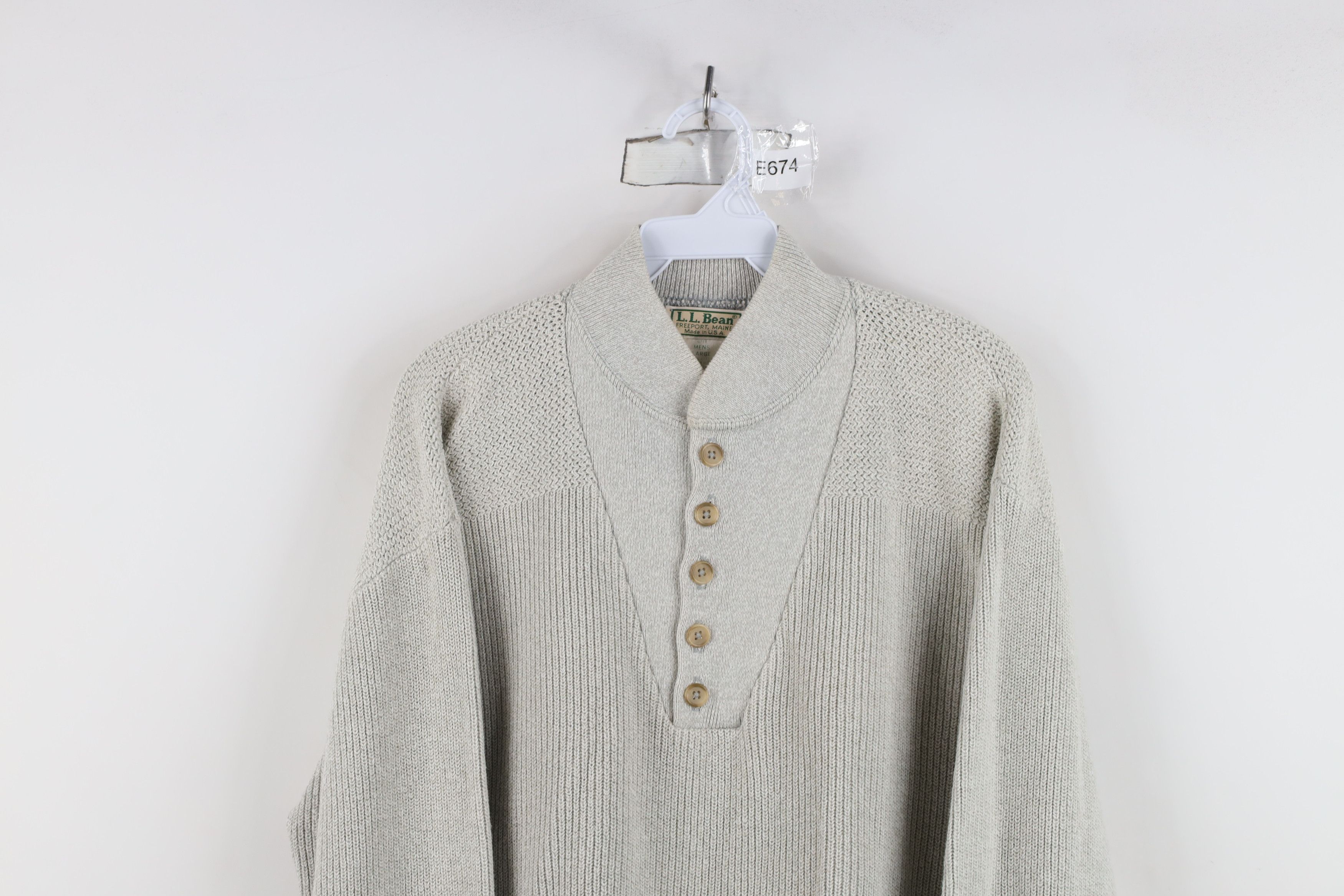 L.L. Bean Vintage 70s LL Bean Ribbed Knit Henley Sweater Gray USA Size US L / EU 52-54 / 3 - 2 Thumbnail