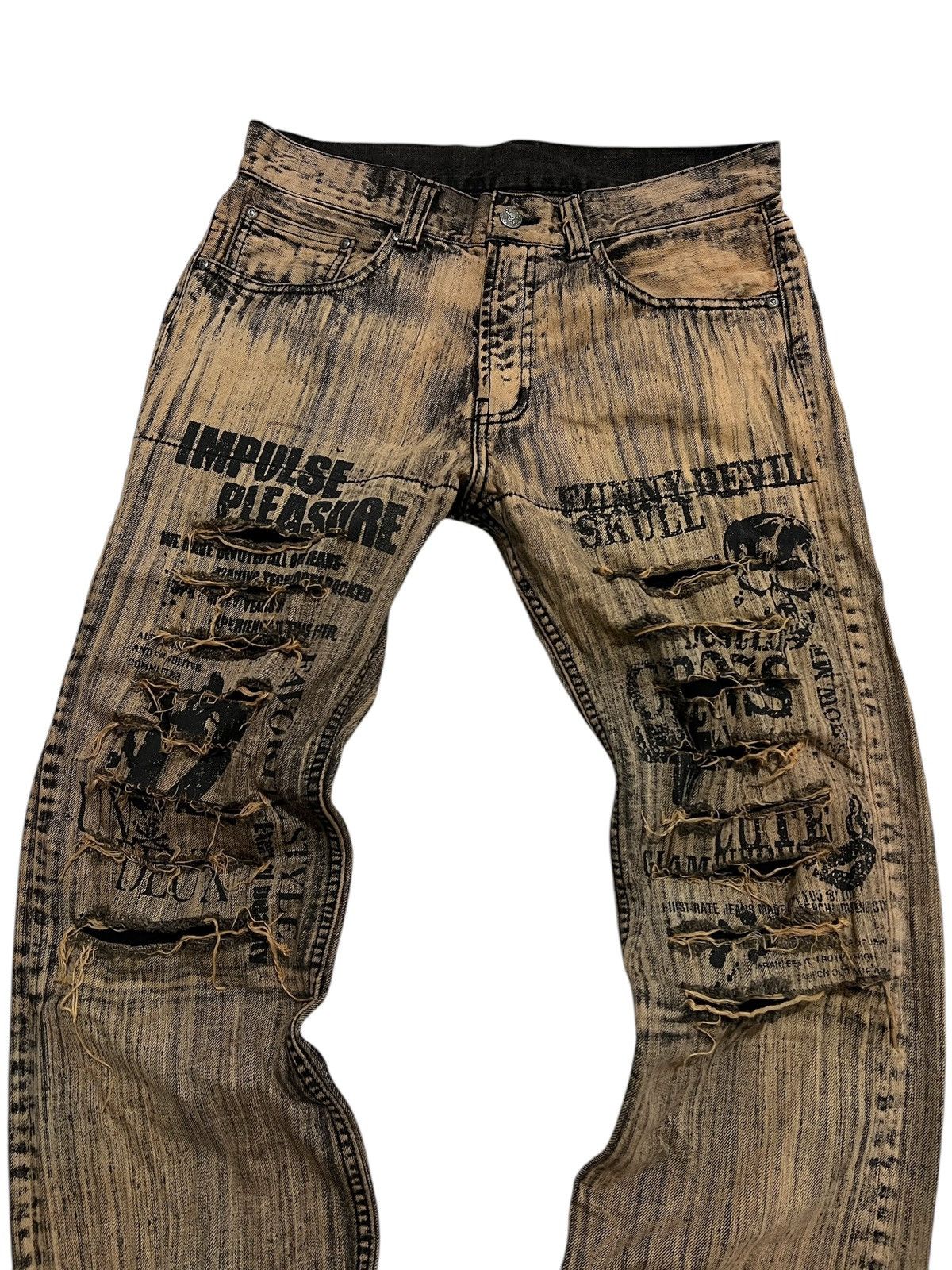 Japanesse devil poem distressed mudwash flared pants