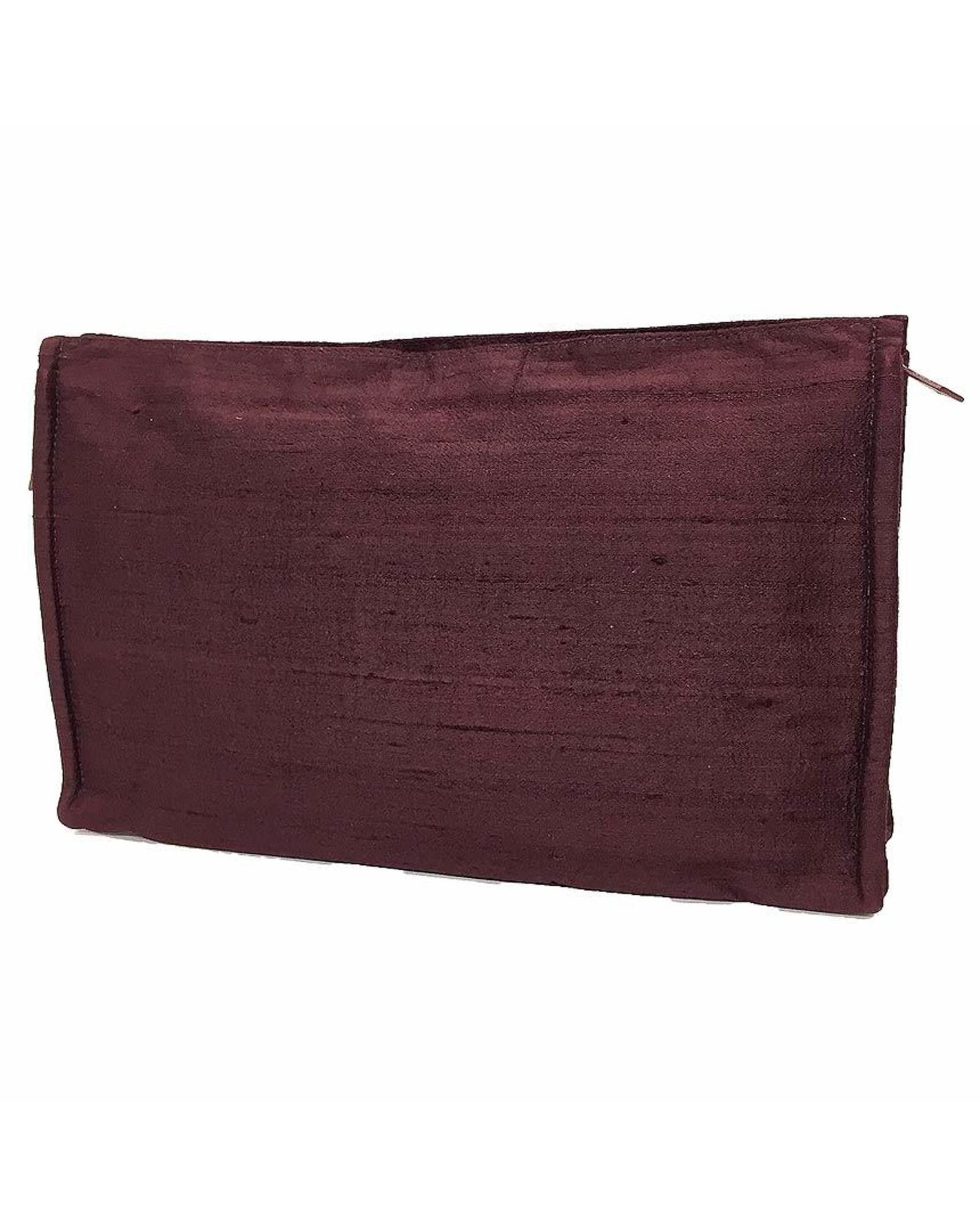 image of Hermes Burgundy Silk Clutch Bag, Women's