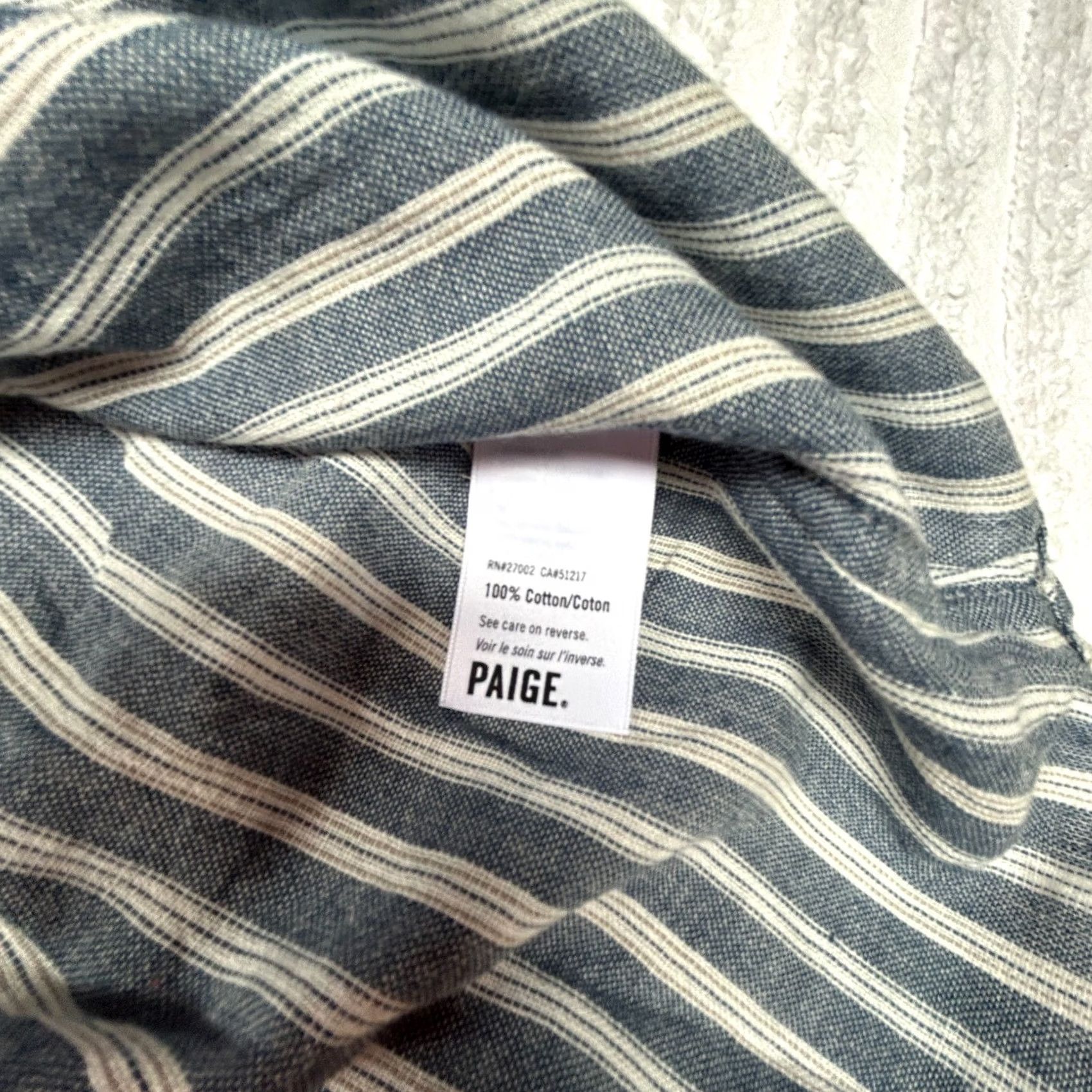 Paige PAIGE Womens Mable Shirt Large Blue Ivory Striped Roll Tab Sleeve Top Pockets Size L / US 10 / IT 46 - 4 Thumbnail