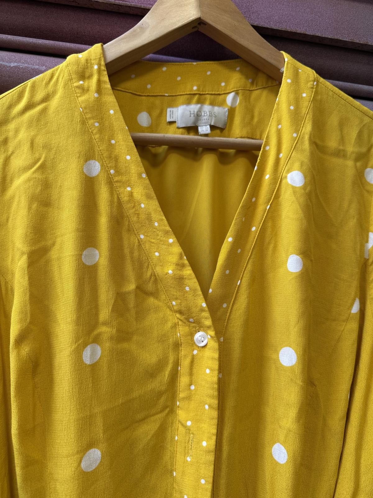 Designer Chic Yellow Polka Dot Dress by Hobbs Size XL / US 12-14 / IT 48-50 - 2 Thumbnail