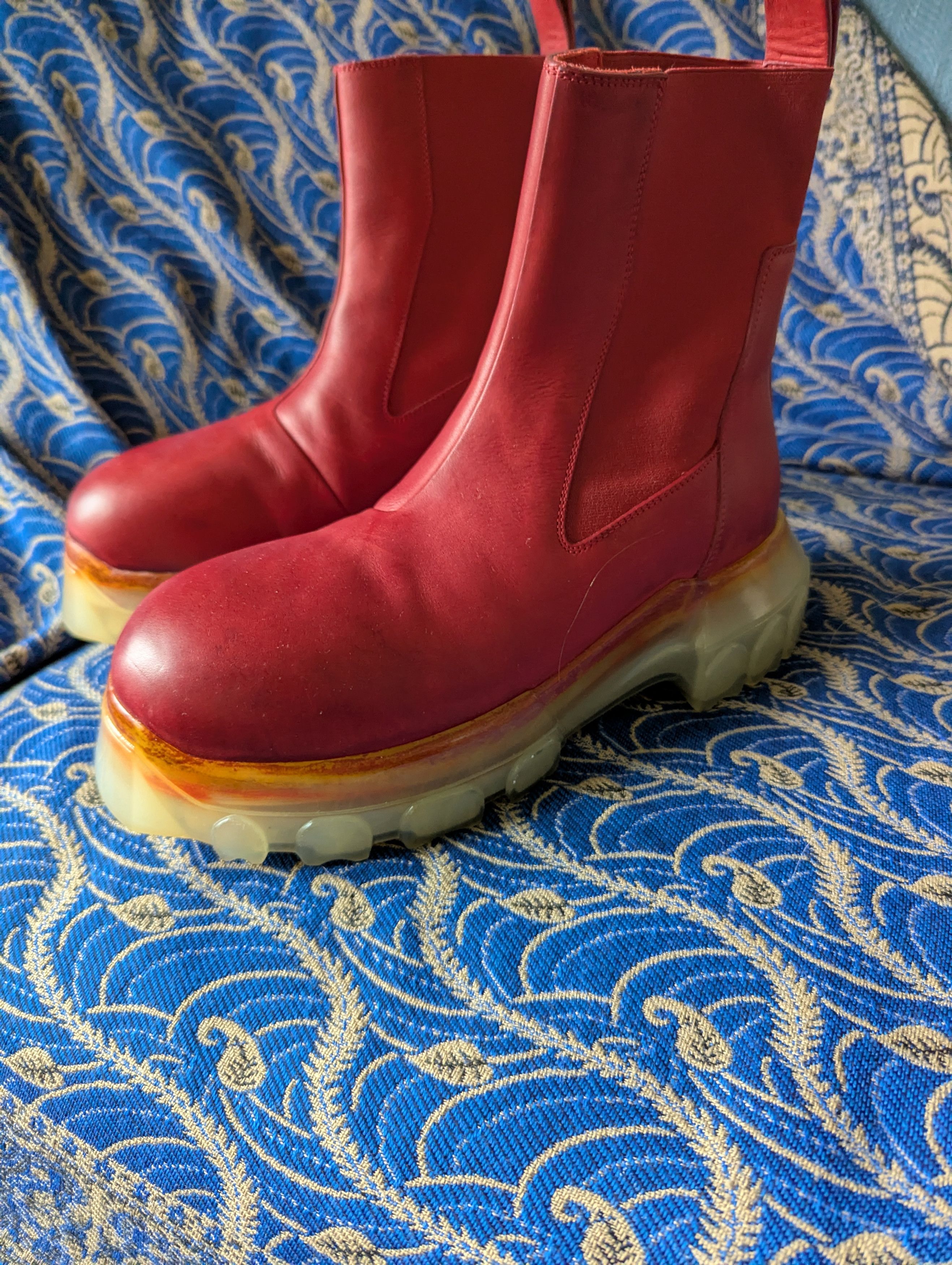 Rick Owens NWOB Red Bozo Tractor Boots w Transparent Sole color "Blood" Size US 6 / EU 39 - 1 Thumbnail