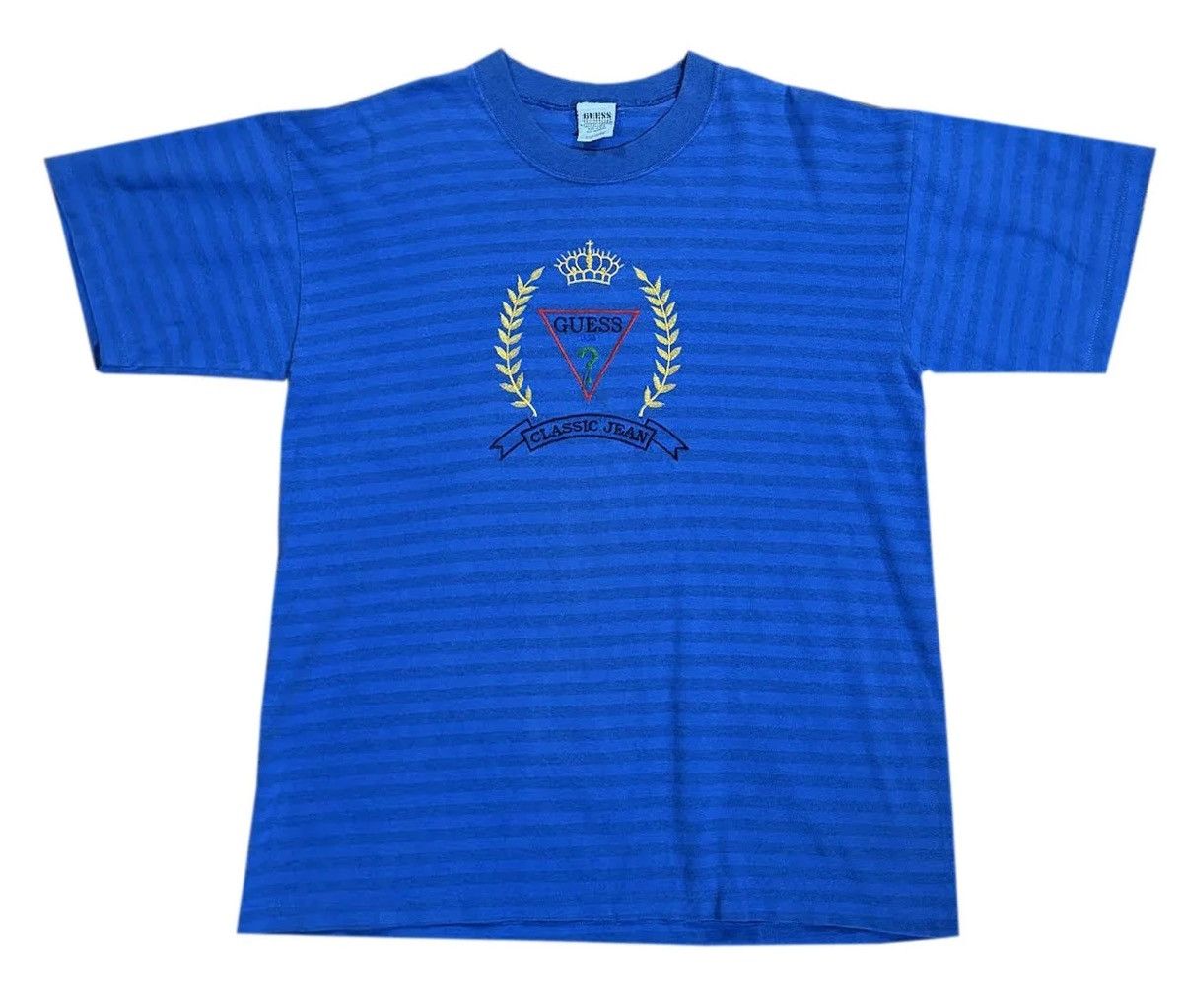 Guess Vintage Guess Jeans Blue Striped T Shirt (Size L) Size US L / EU 52-54 / 3 - 1 Thumbnail