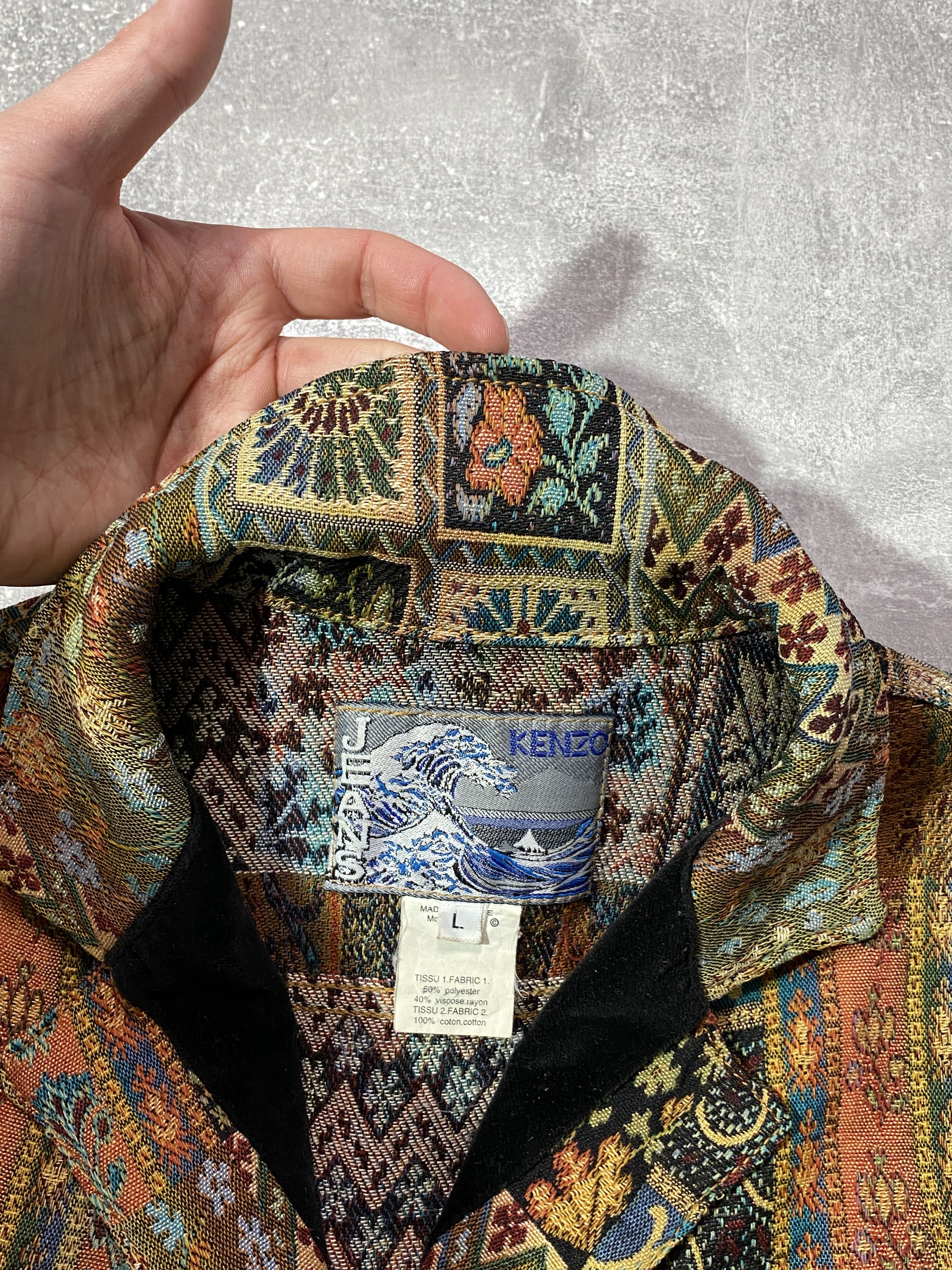Kenzo Vintage 80s KENZO Tapestry Boho Patchwork Blazer Coat Flora Size L / US 10 / IT 46 - 8 Thumbnail
